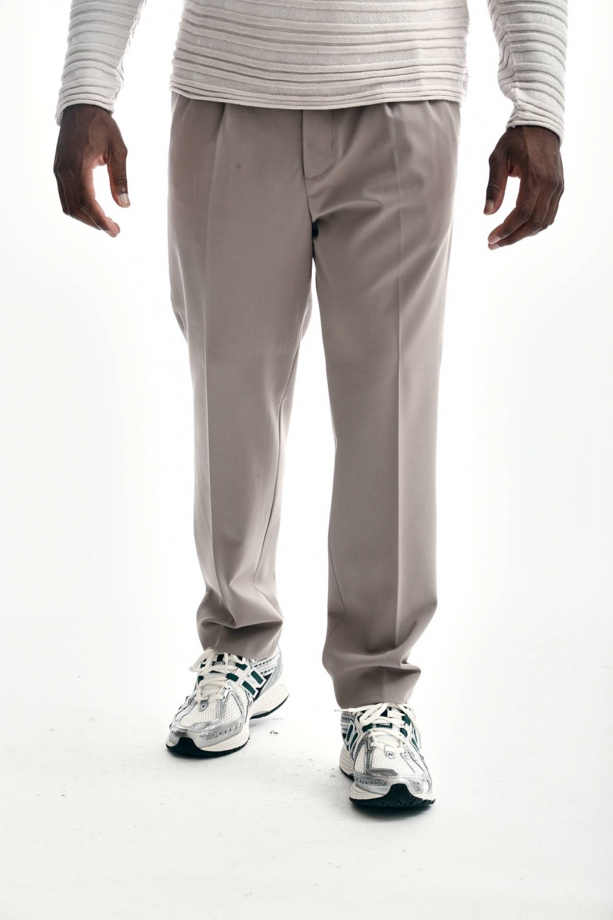 Pantalone pinces in misto lana beige