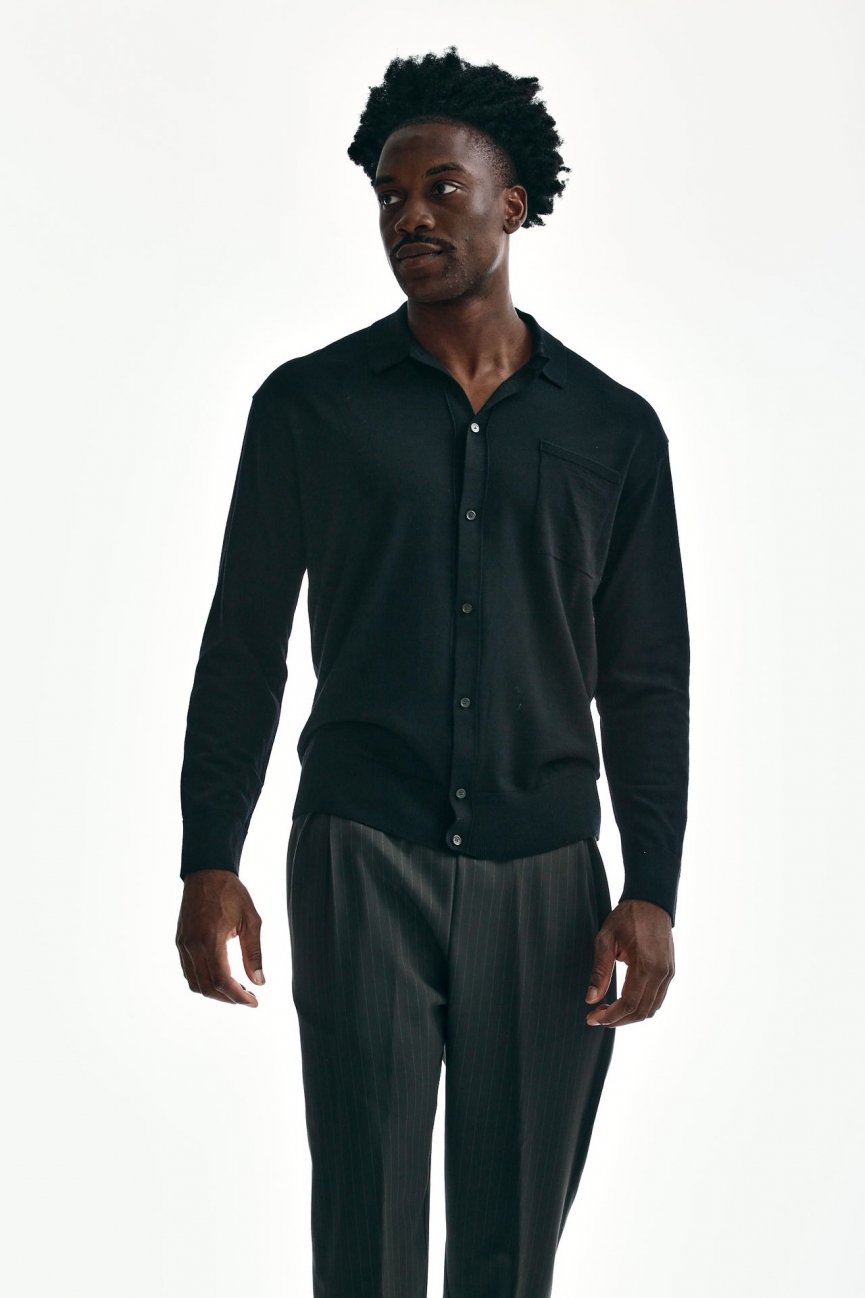 Polo camicia lana/cashmere nero