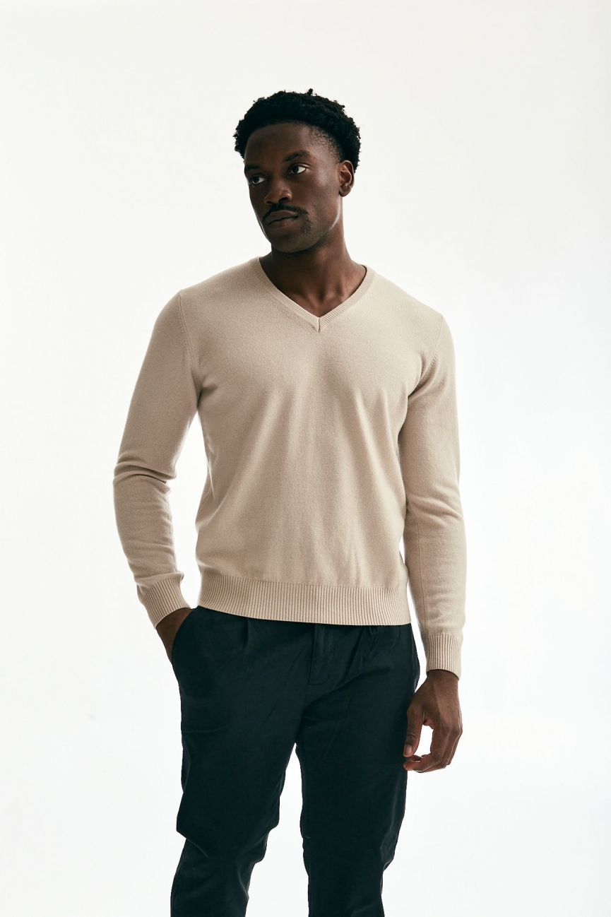 Maglia girocollo in cashmere panna