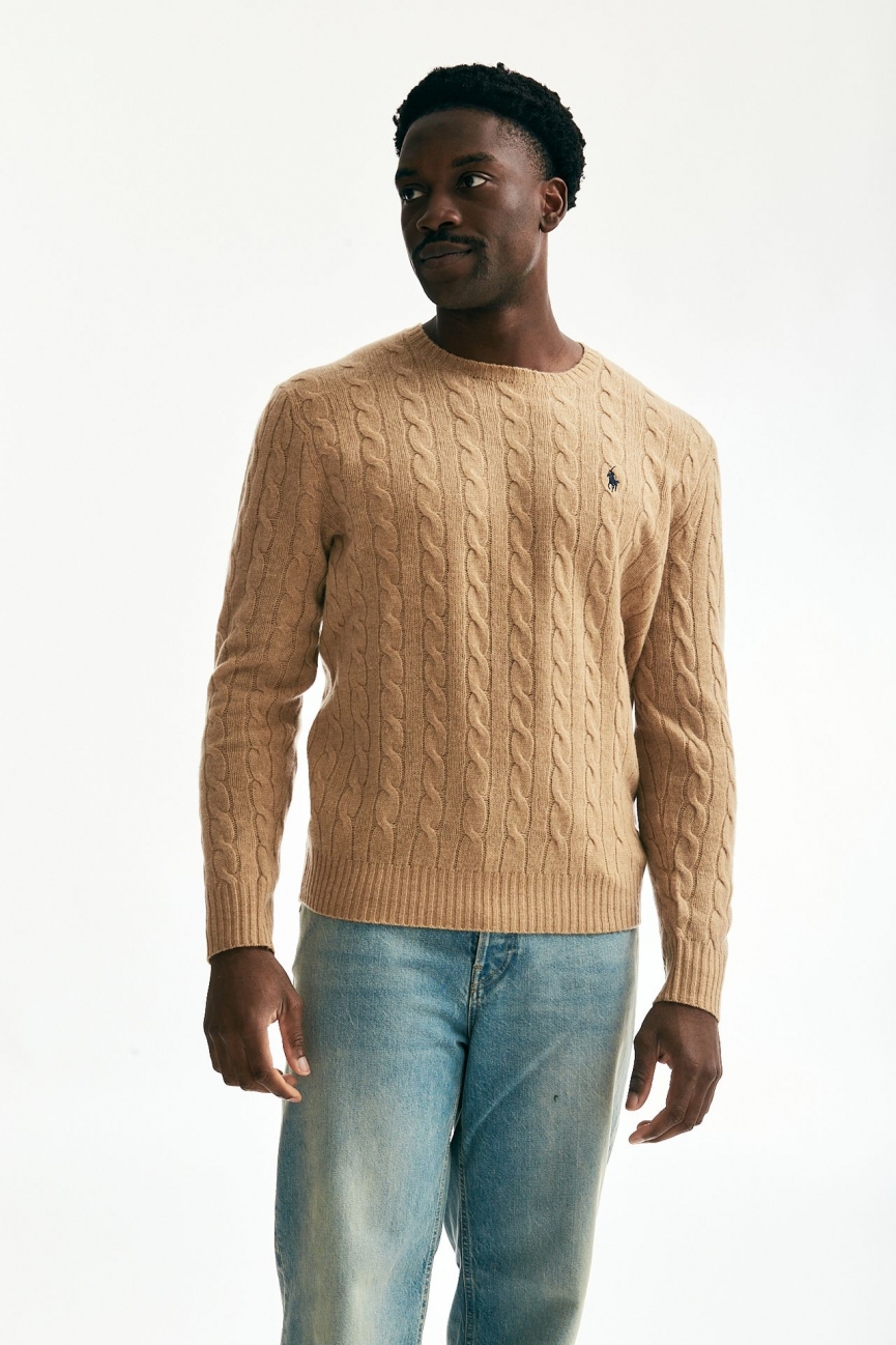 Maglia lana/cashmere a trecce beige