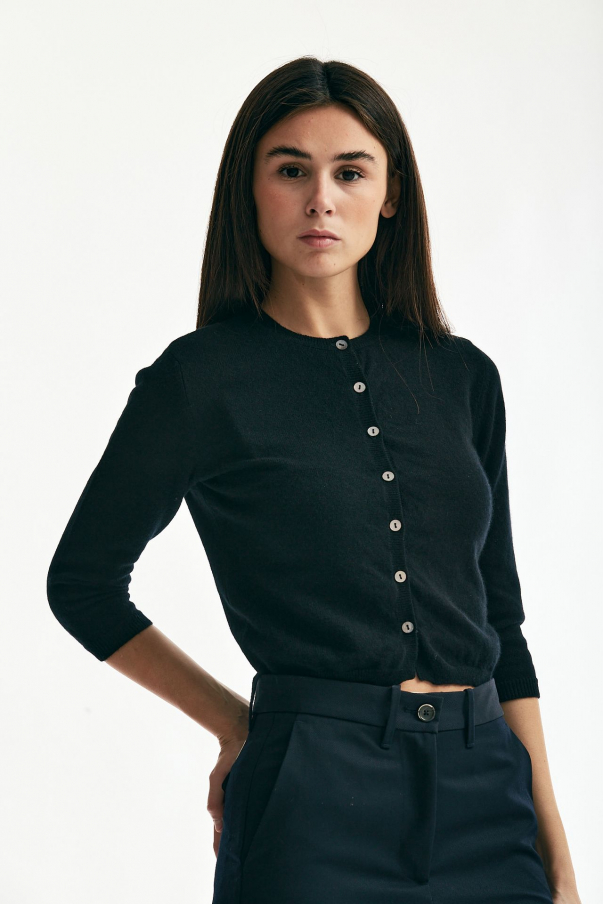 Cardigan crop in cachemire nero