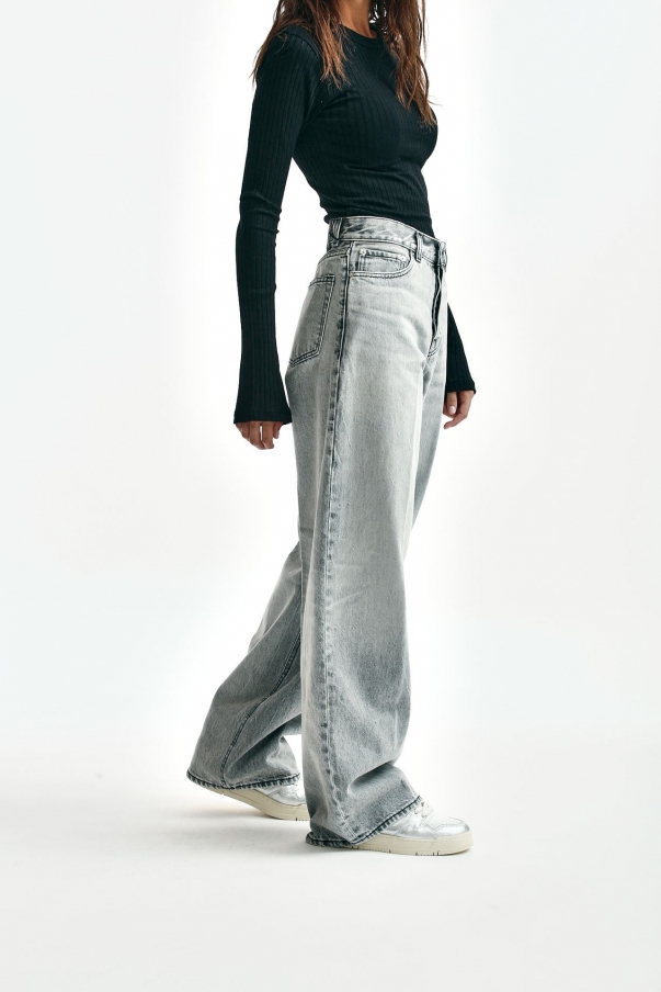 Jeans wide leg BETHANY grigio slavato