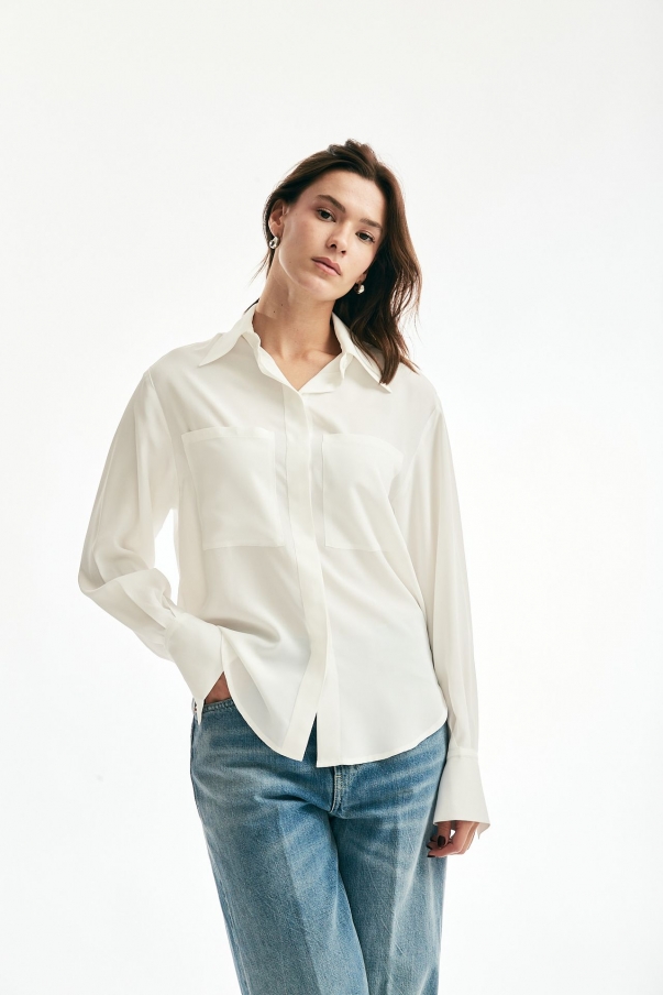 Camicia in misto seta bianco