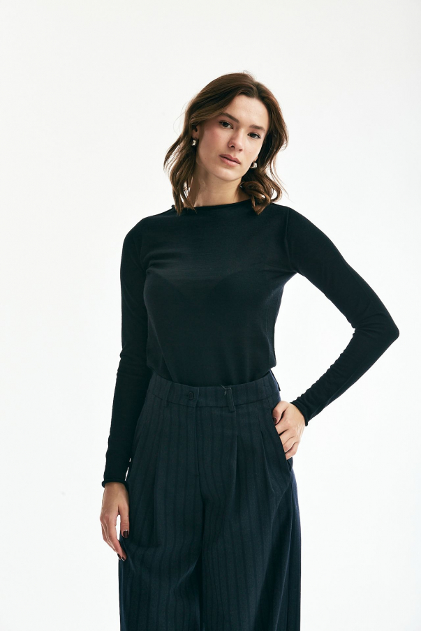 Maglia in lana rasata basic nero