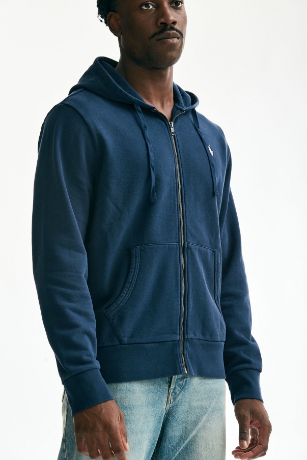 Felpa full zip in cotone lavato blu