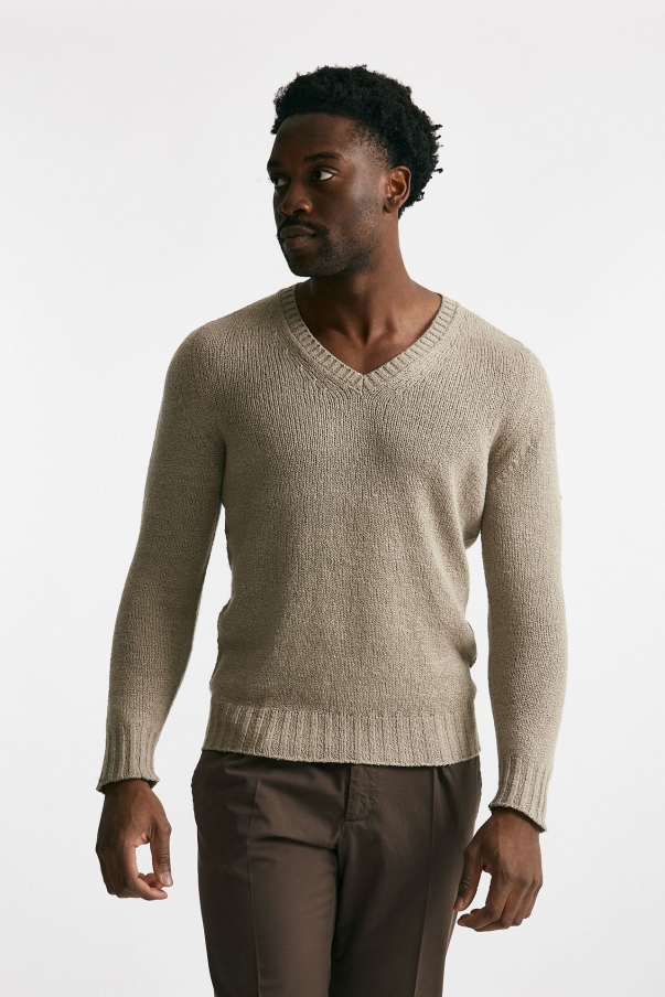 Maglia in cotone scollo a V beige