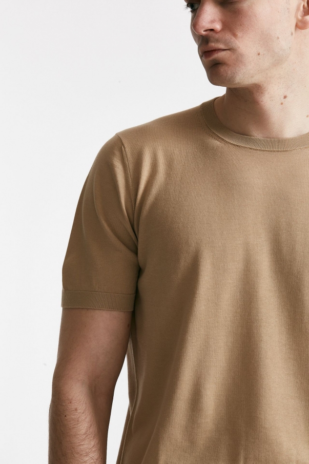 T-shirt in maglia cotone cammello