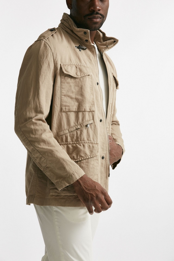 Field jacket in cotone e lino lavato beige