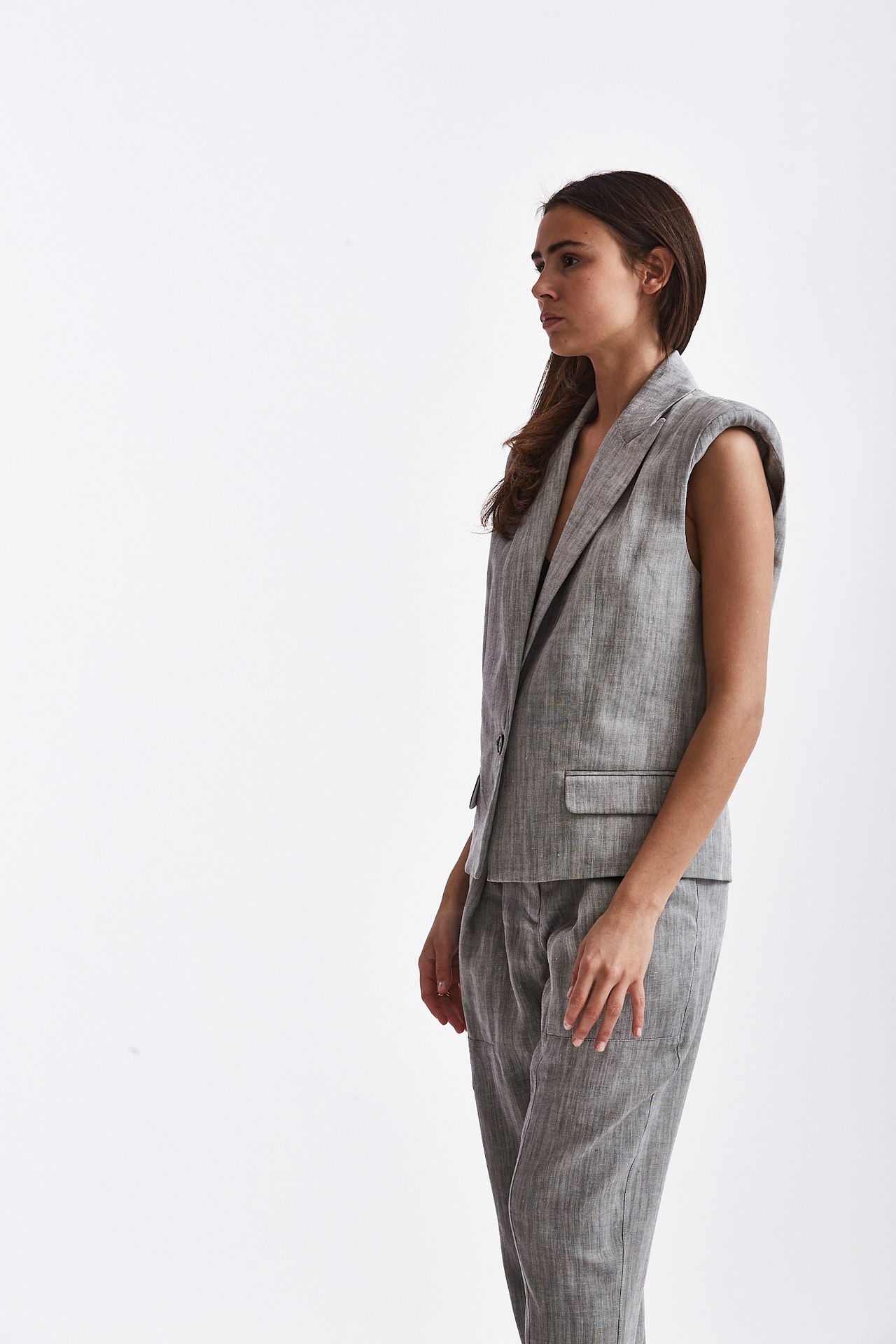 Gilet in lino grigio