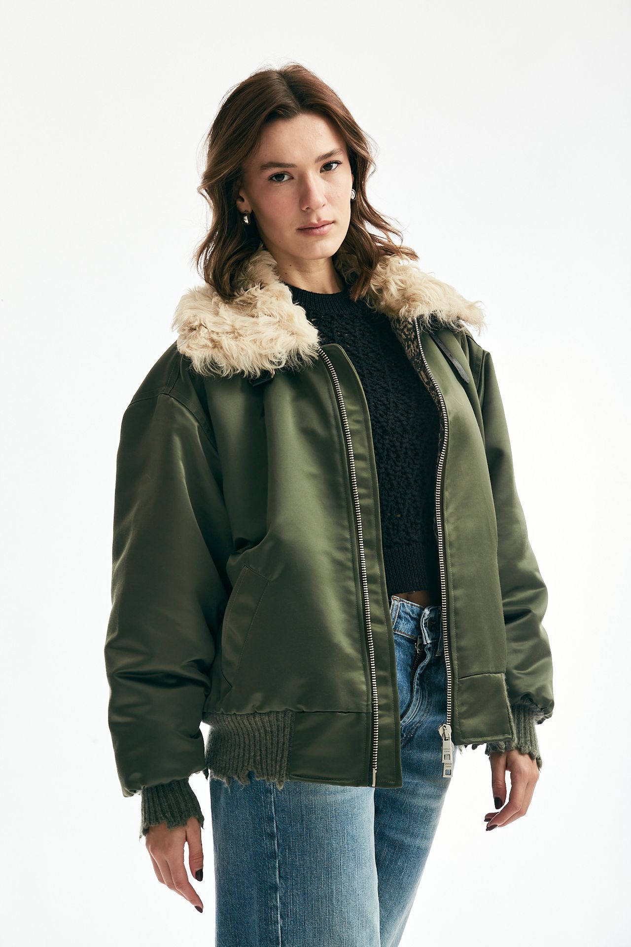 Bomber over in nylon verde militare