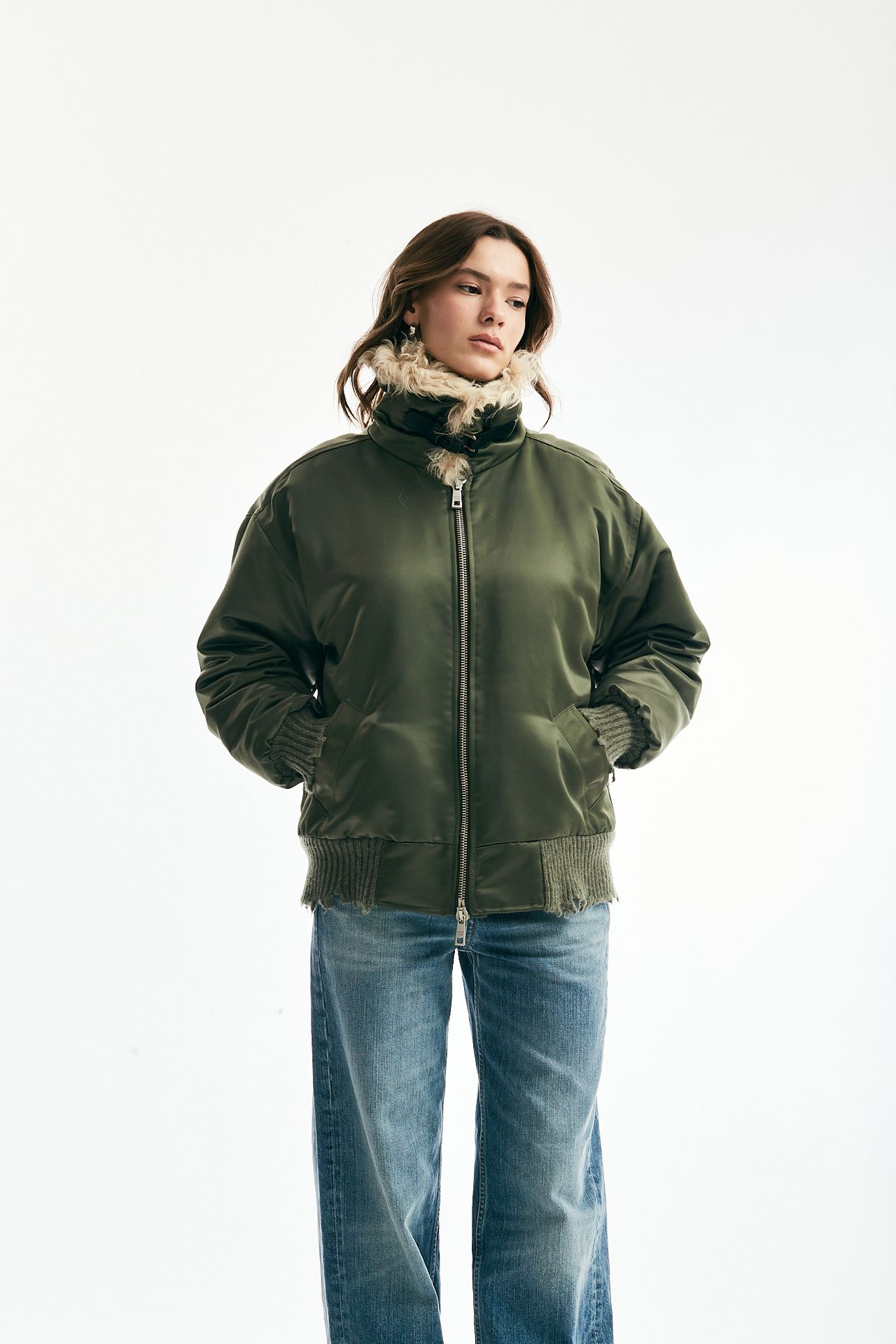 Bomber over in nylon verde militare