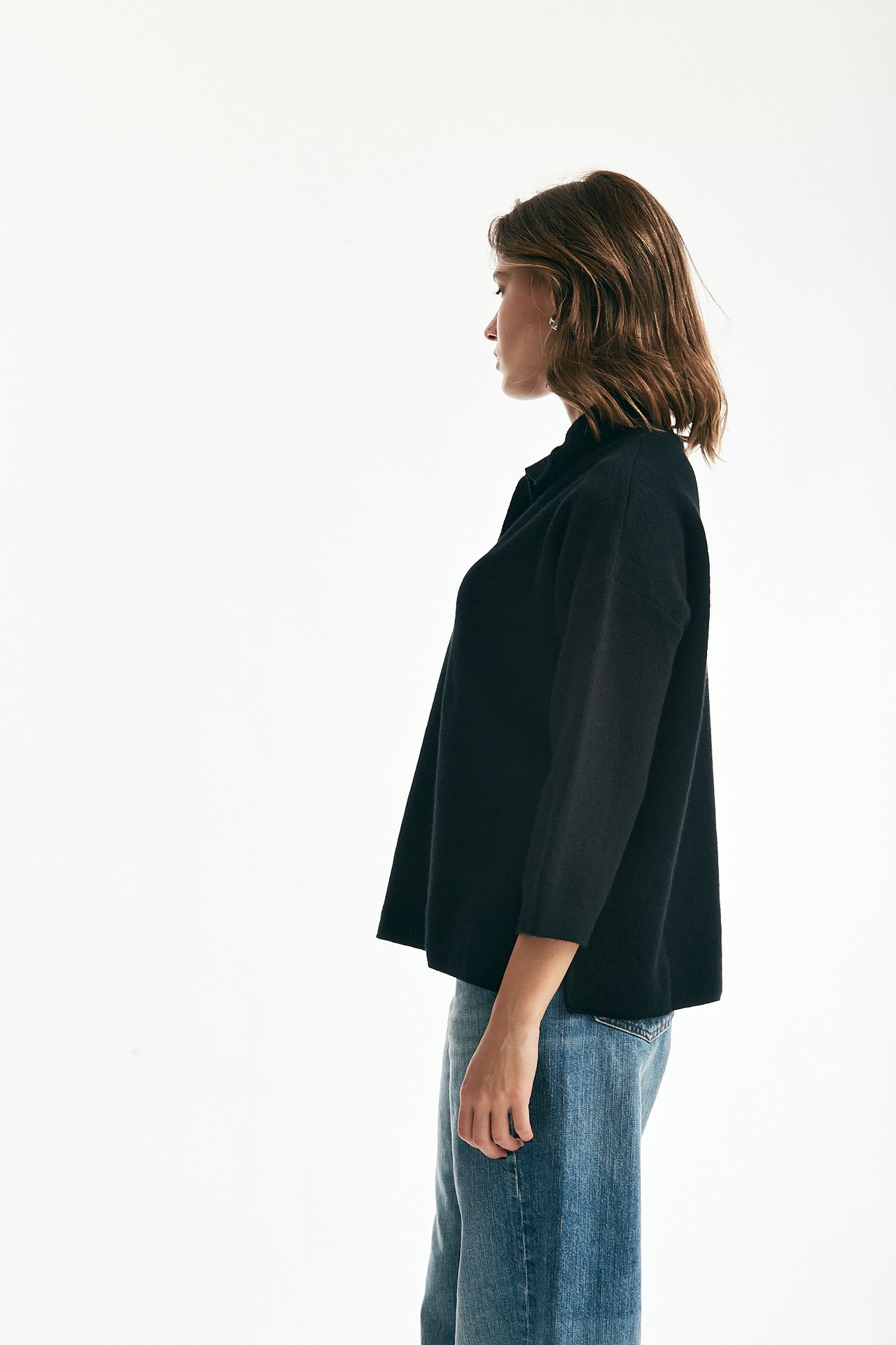 Maglia collo polo in cachemire nero