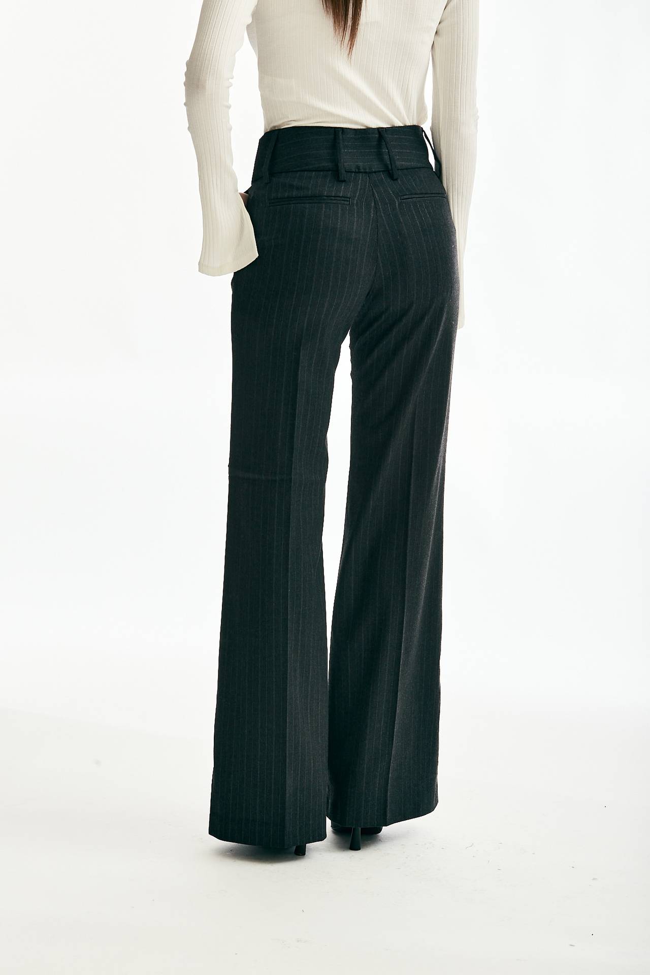 Pantalone flare lana gessata 