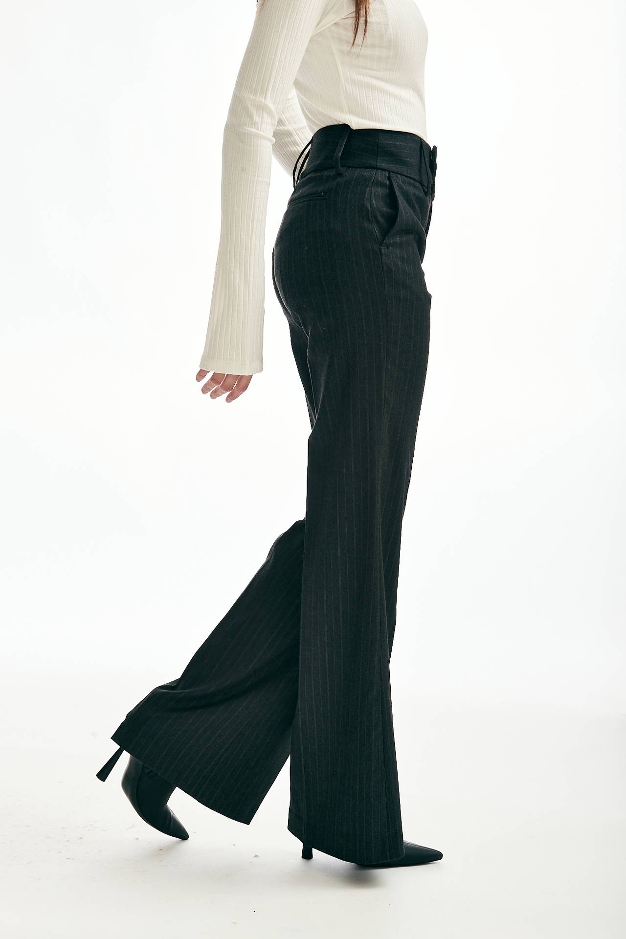 Pantalone flare lana gessata 