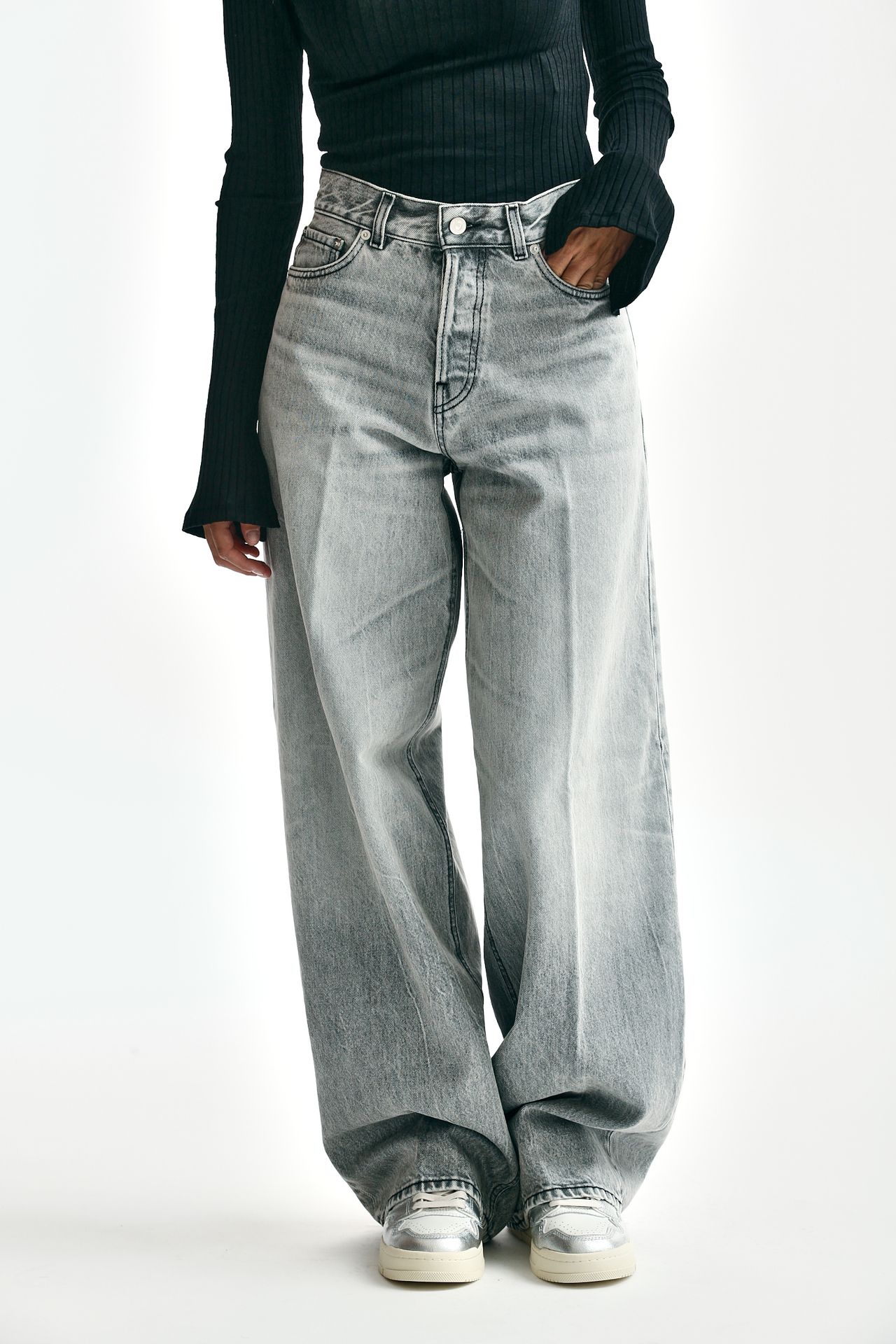 Jeans wide leg BETHANY grigio slavato