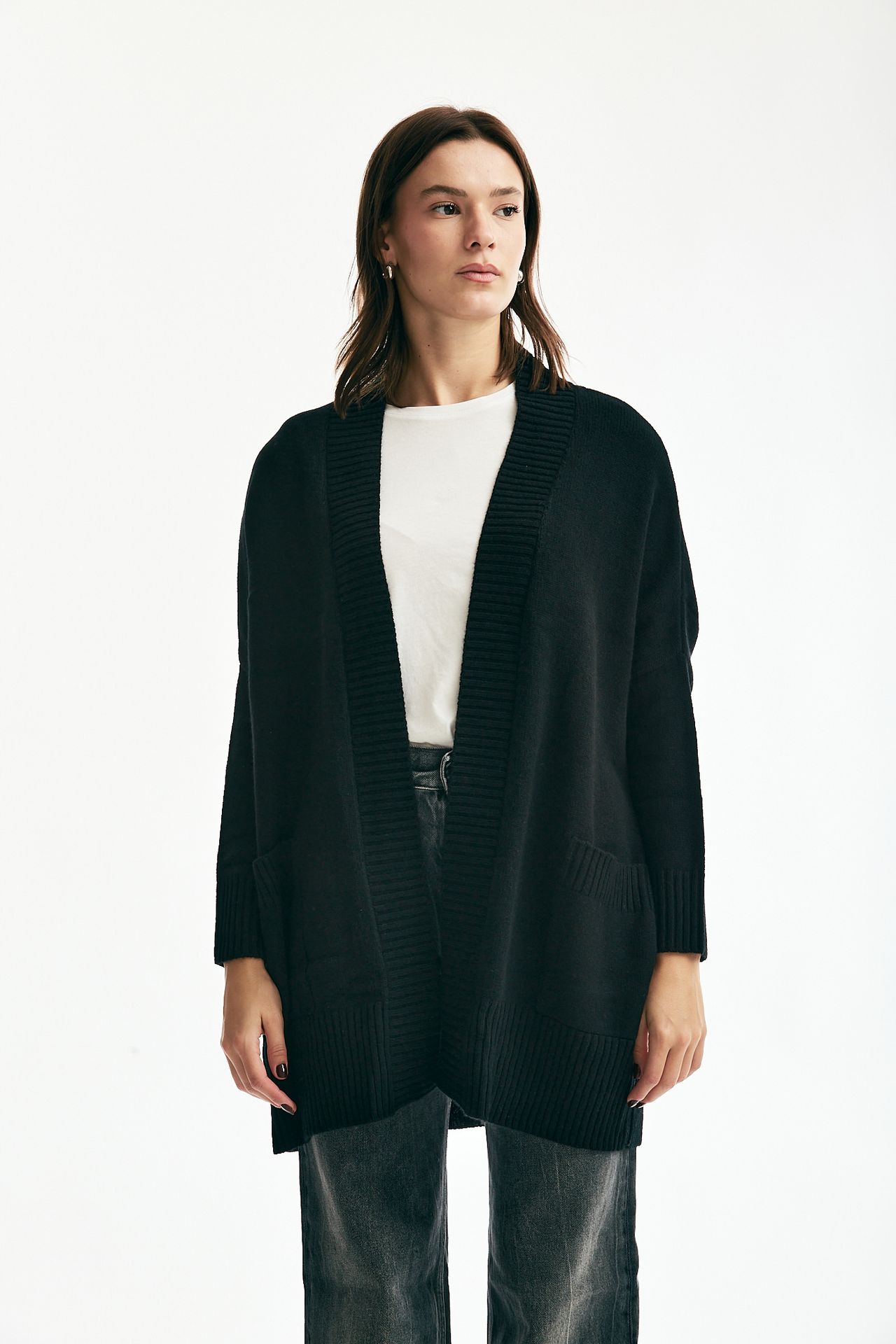 Cardigan aperto ANJA cachemire nero