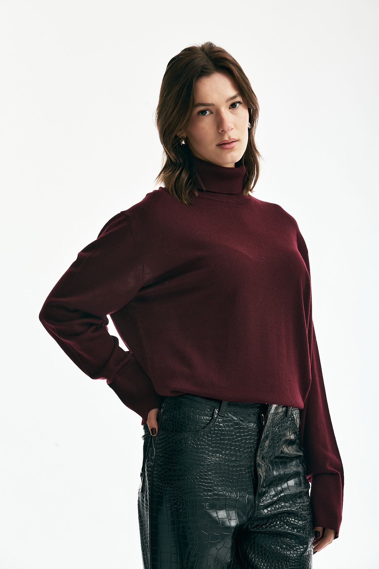 Maglia dolcevita bordeaux lana/cashmere