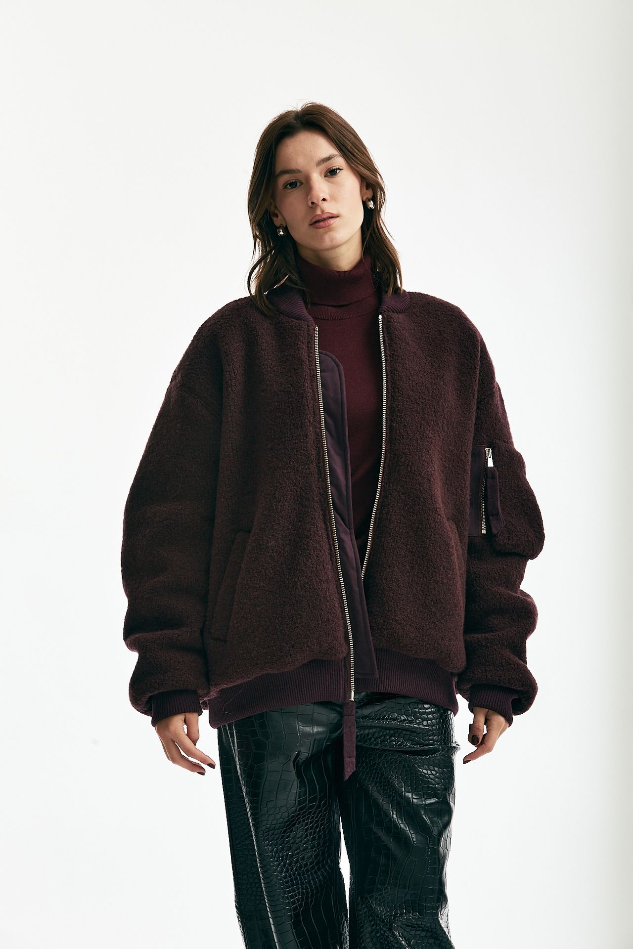 Bomber in maglia di lana bordeaux