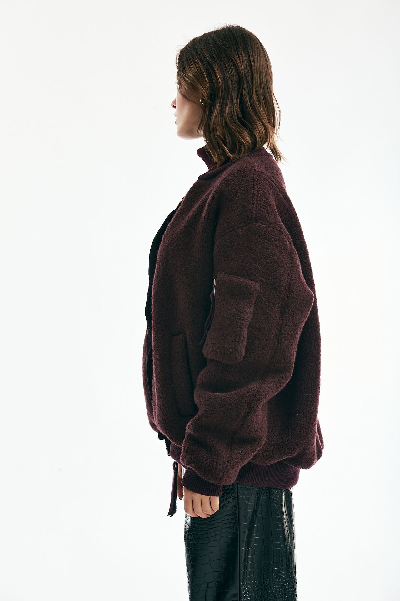 Bomber in maglia di lana bordeaux