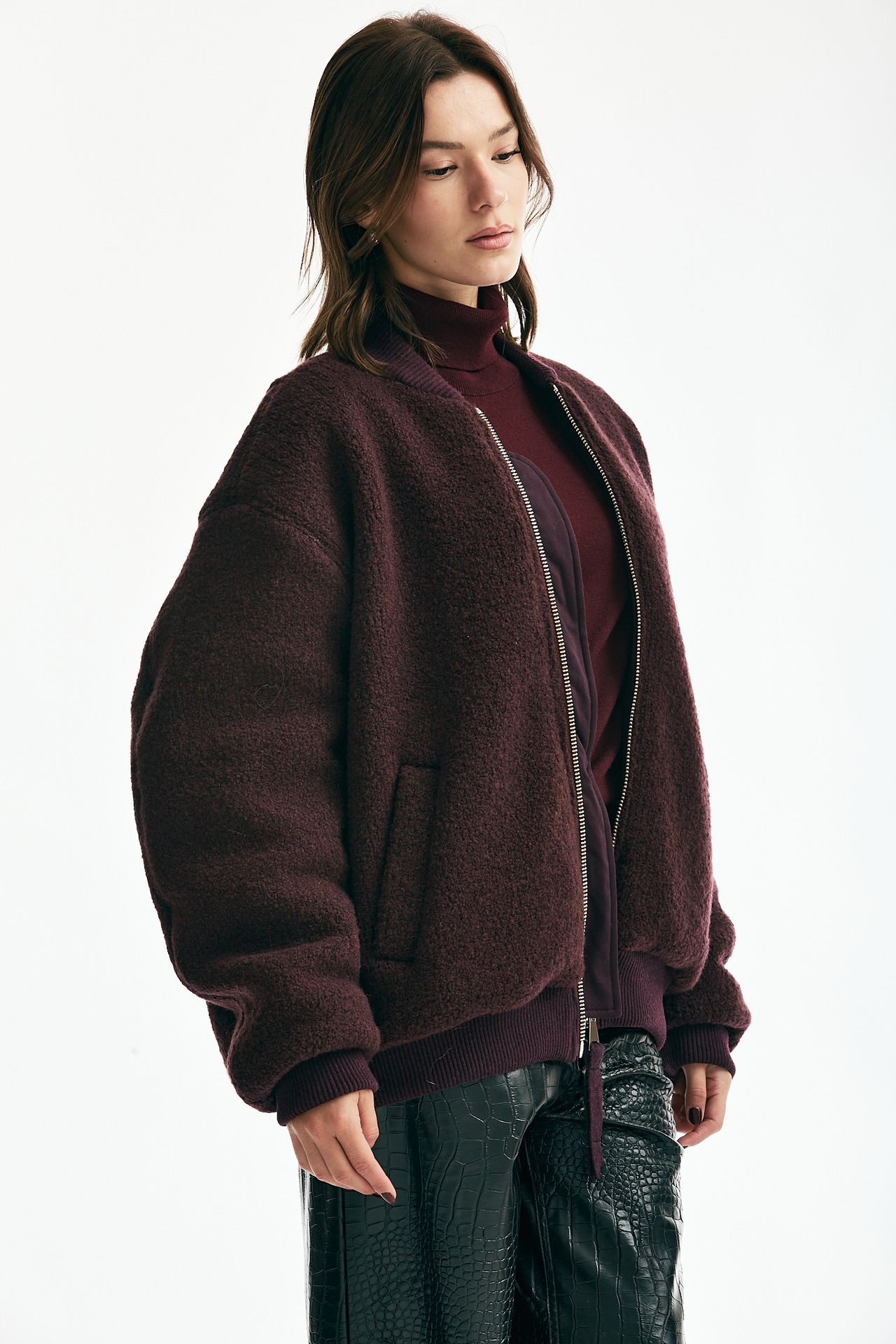 Bomber in maglia di lana bordeaux