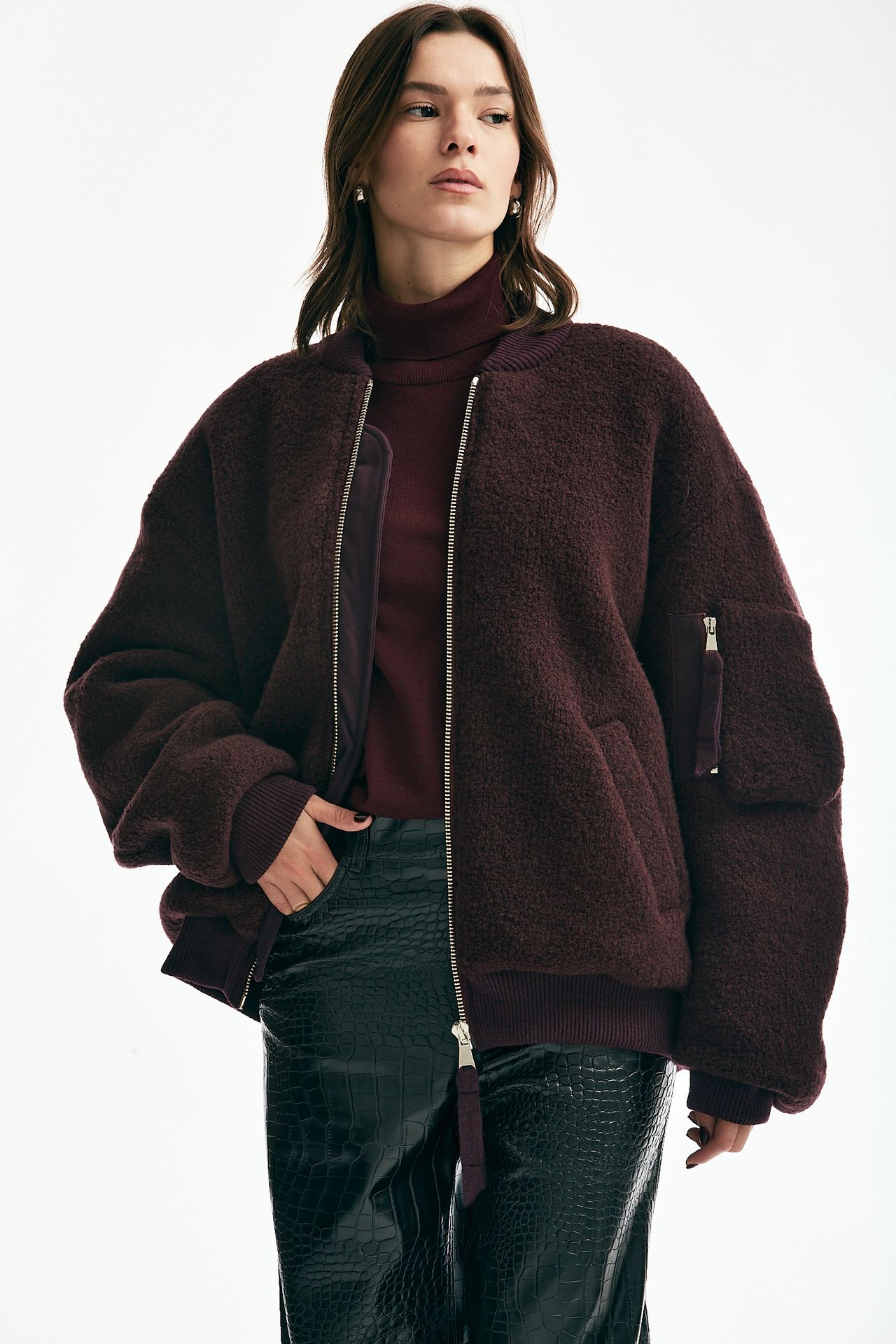 Bomber in maglia di lana bordeaux