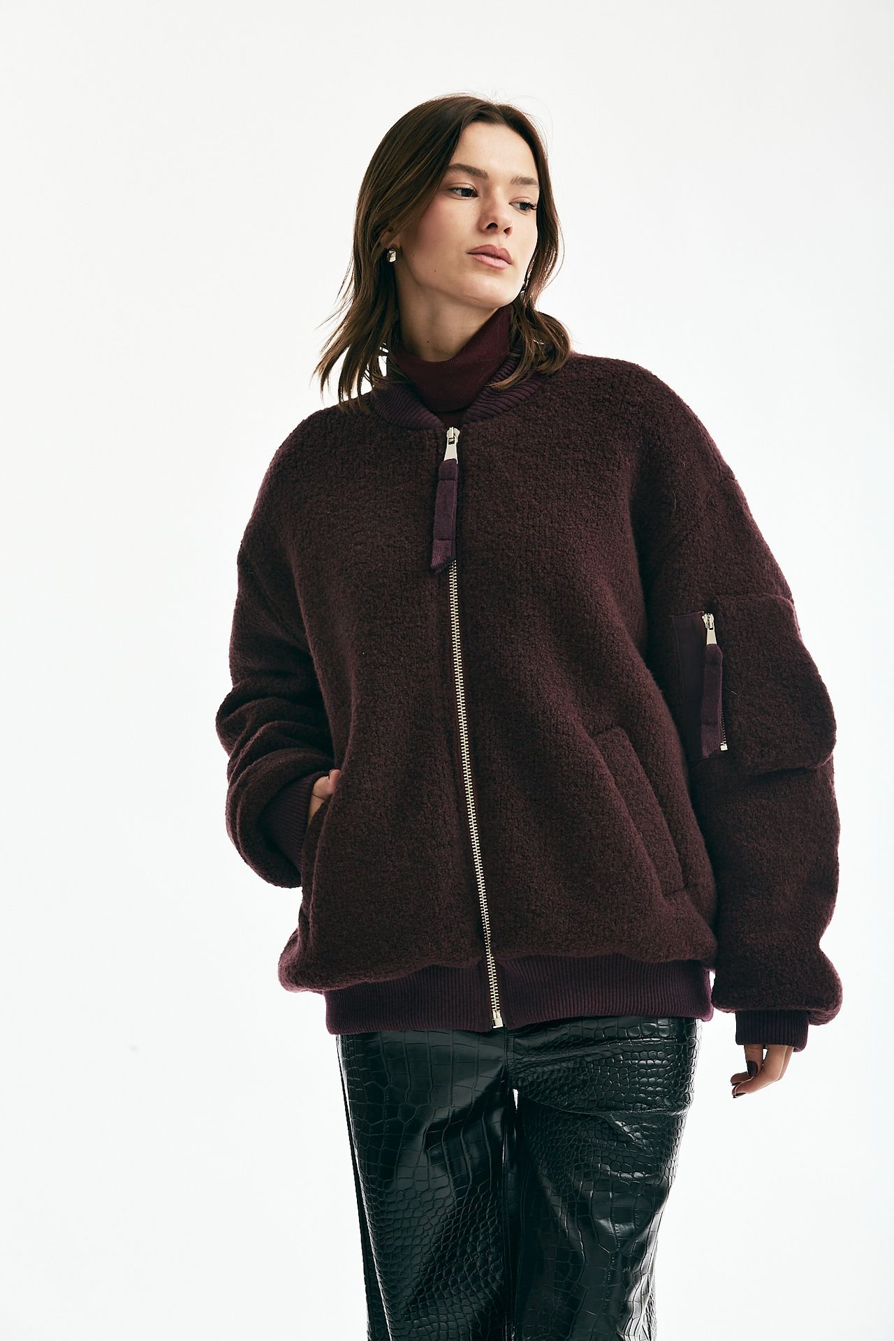 Bomber in maglia di lana bordeaux