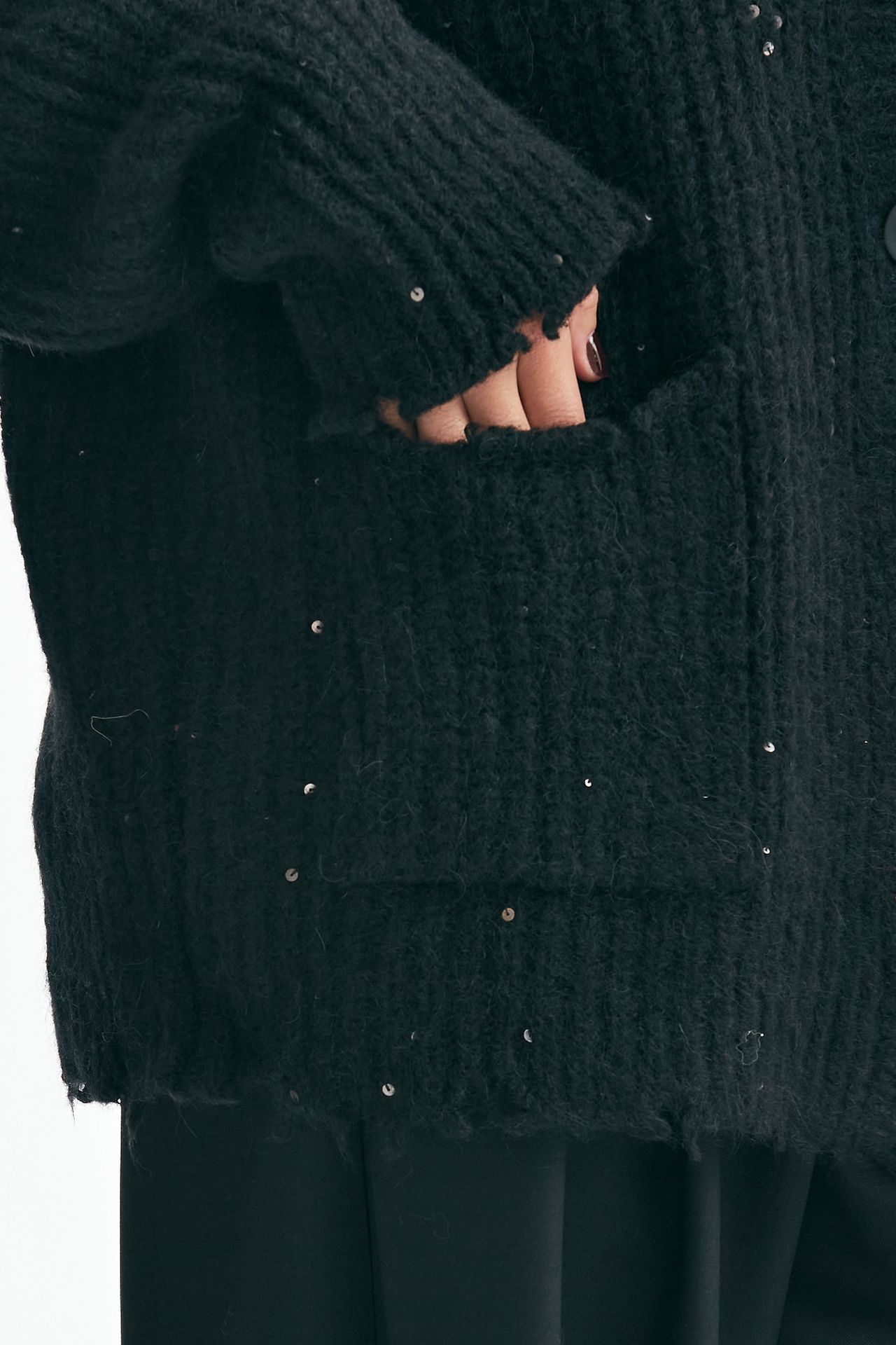 Cardigan over con pailettes nero