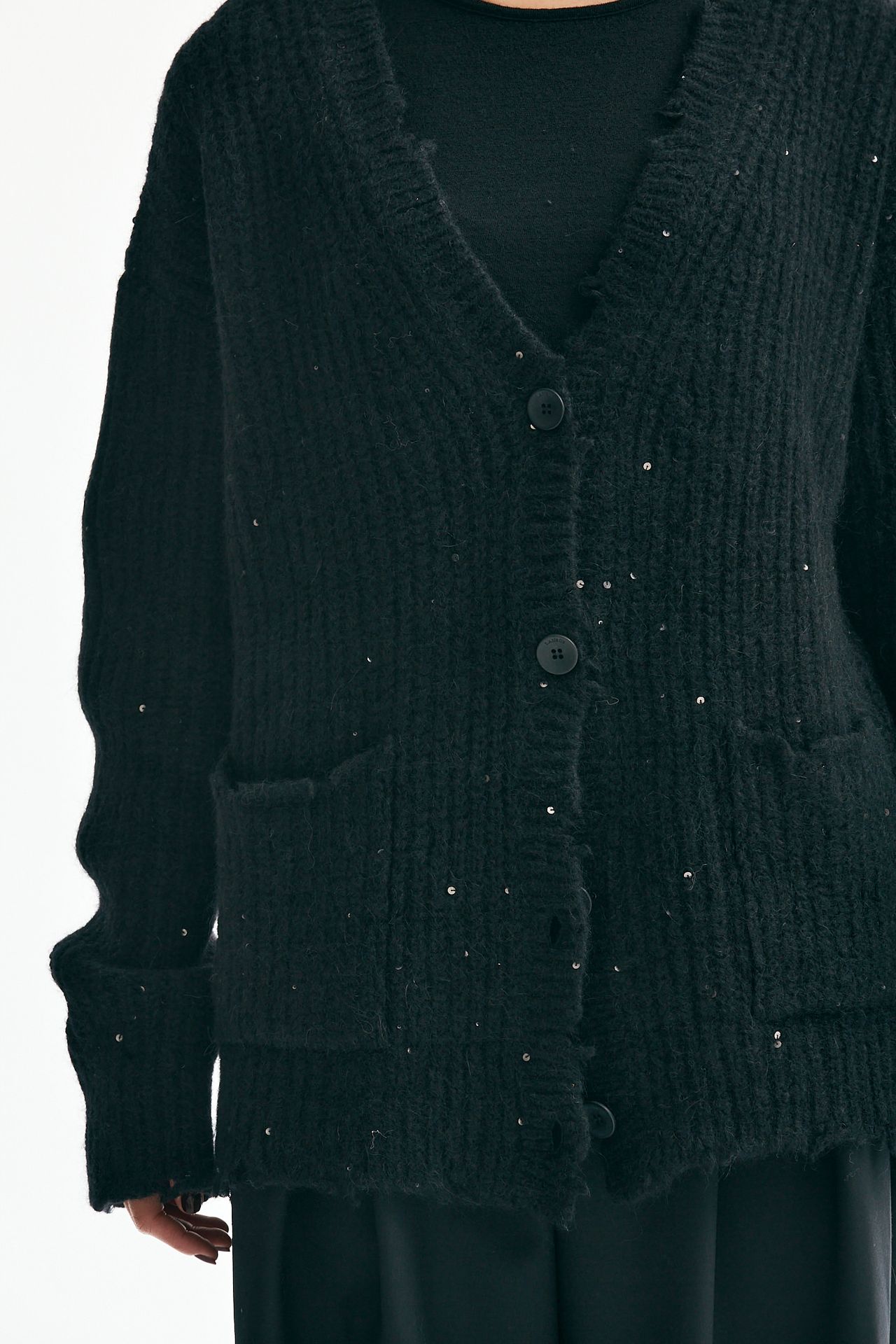 Cardigan over con pailettes nero