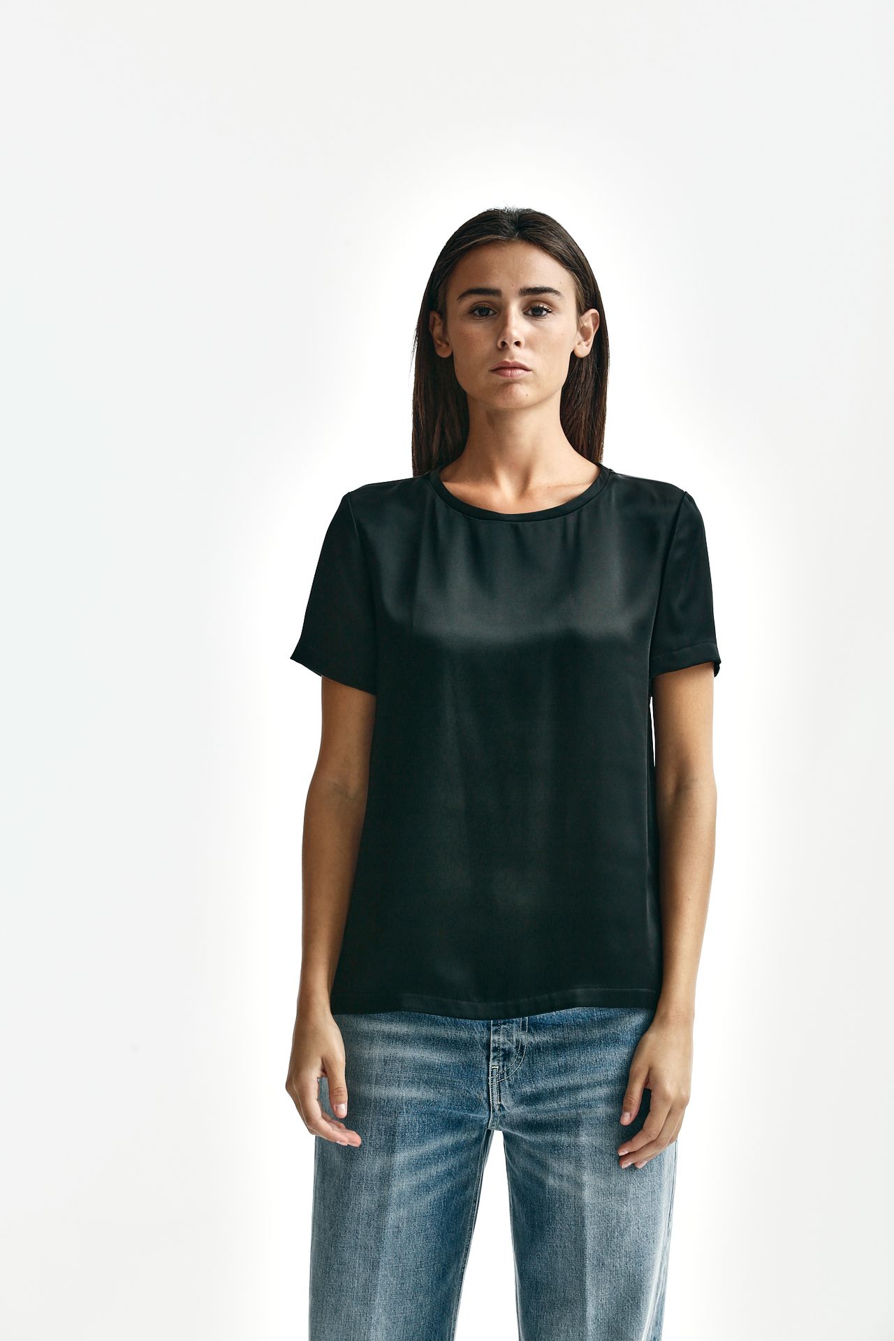 T-shirt in raso REBECCA nero