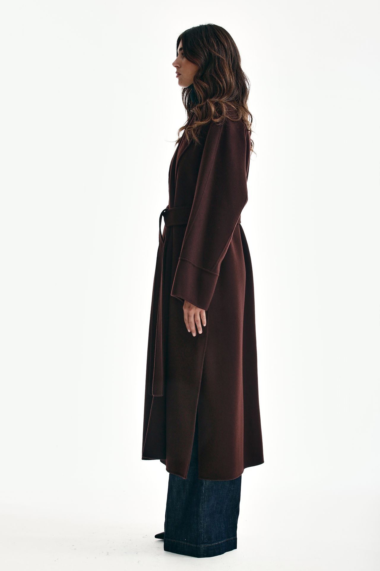 Cappotto lungo AGATA in lana bordeaux