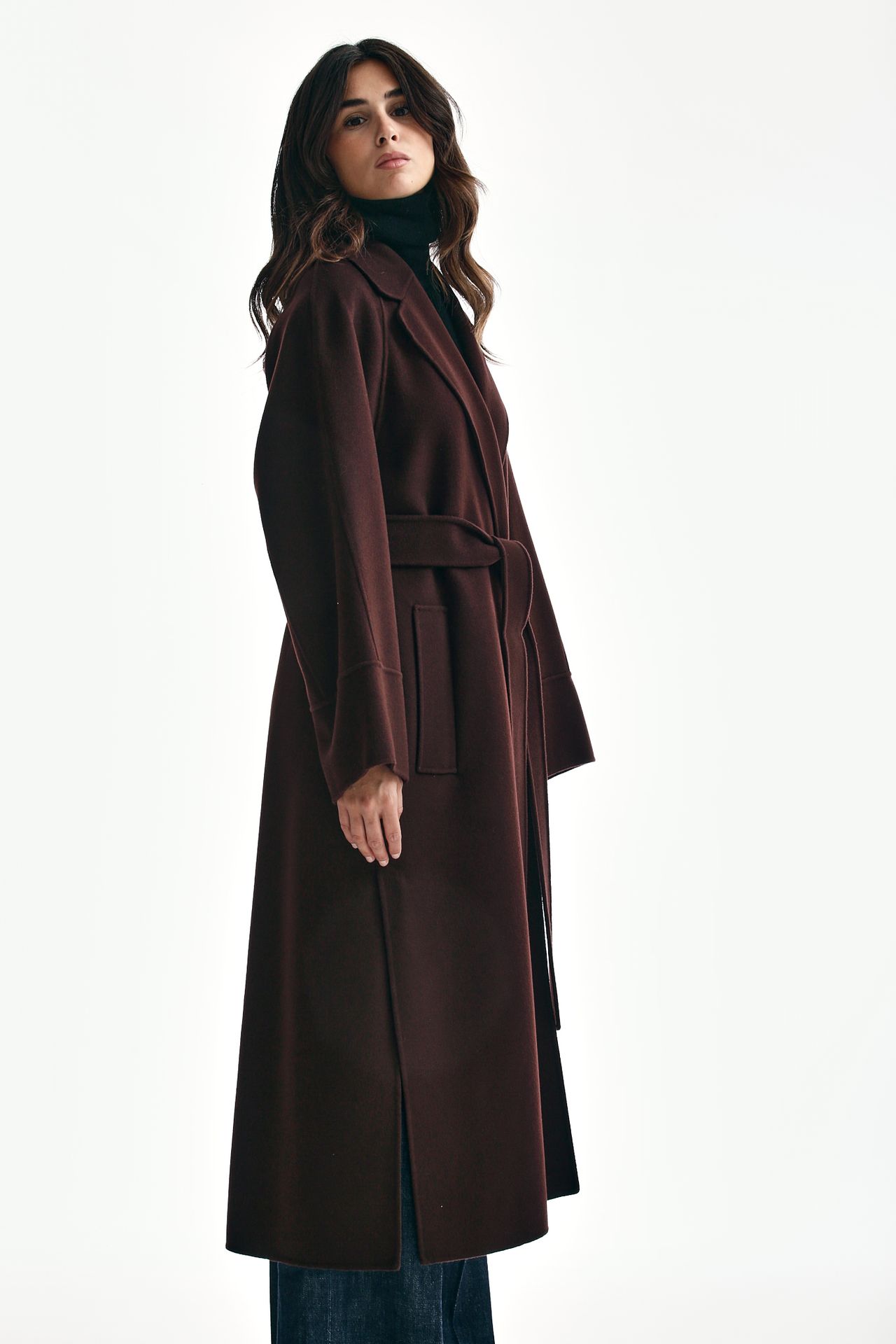 Cappotto lungo AGATA in lana bordeaux