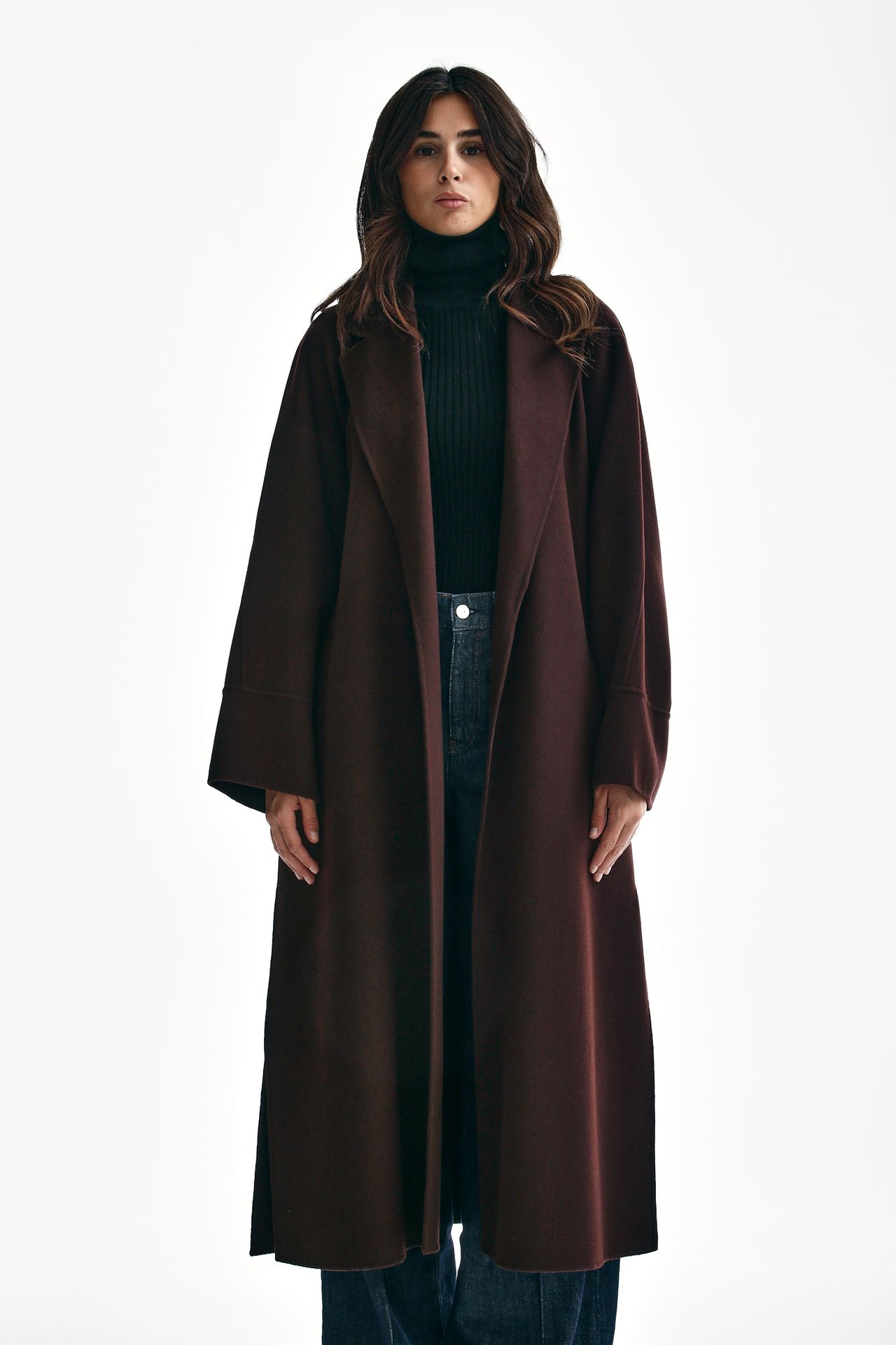 Cappotto lungo AGATA in lana bordeaux