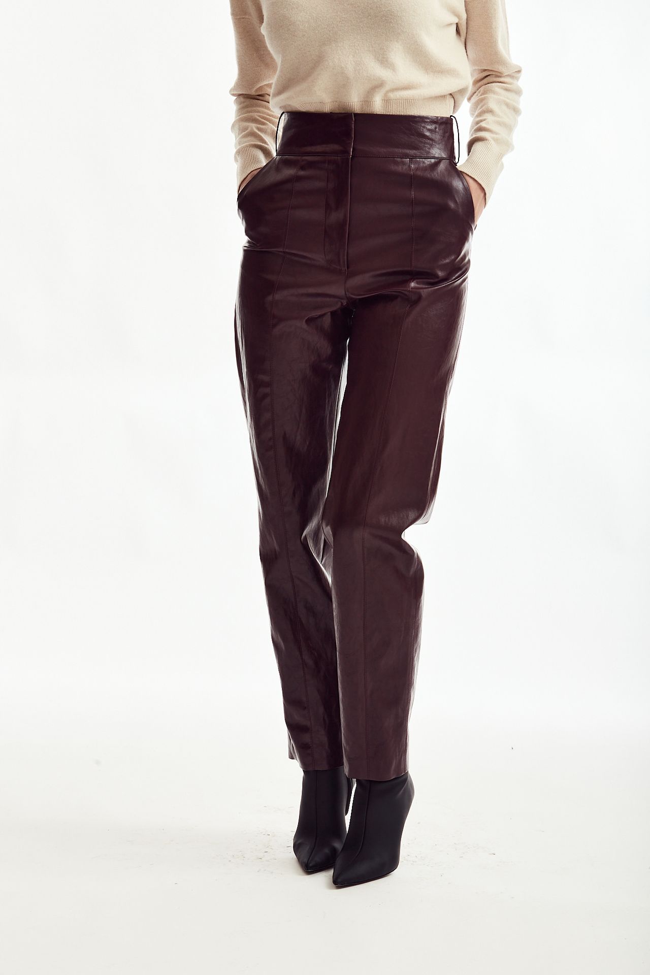 Pantalone in eco-pelle bordeaux