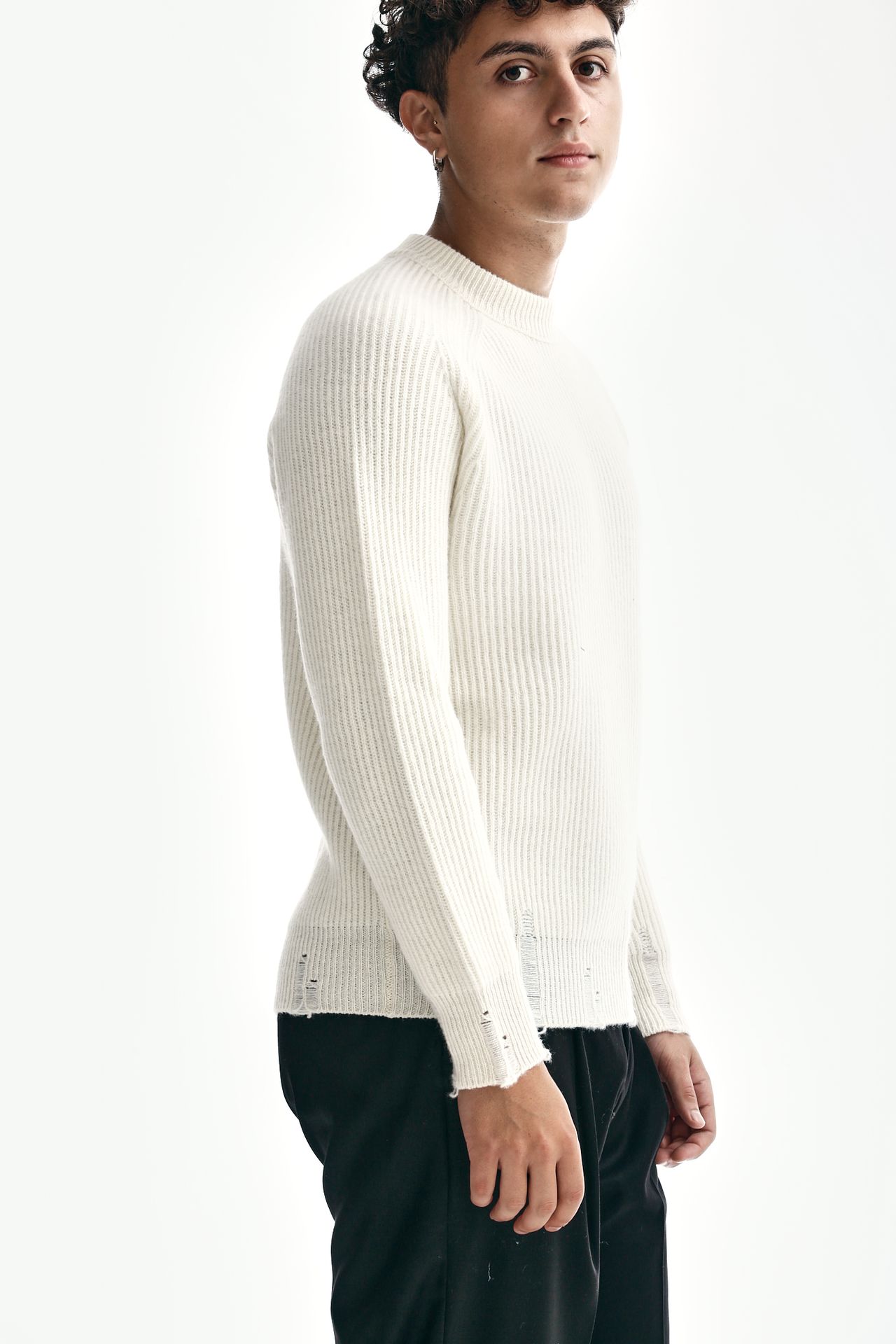 Maglia girocollo in lana e cashmere bianco