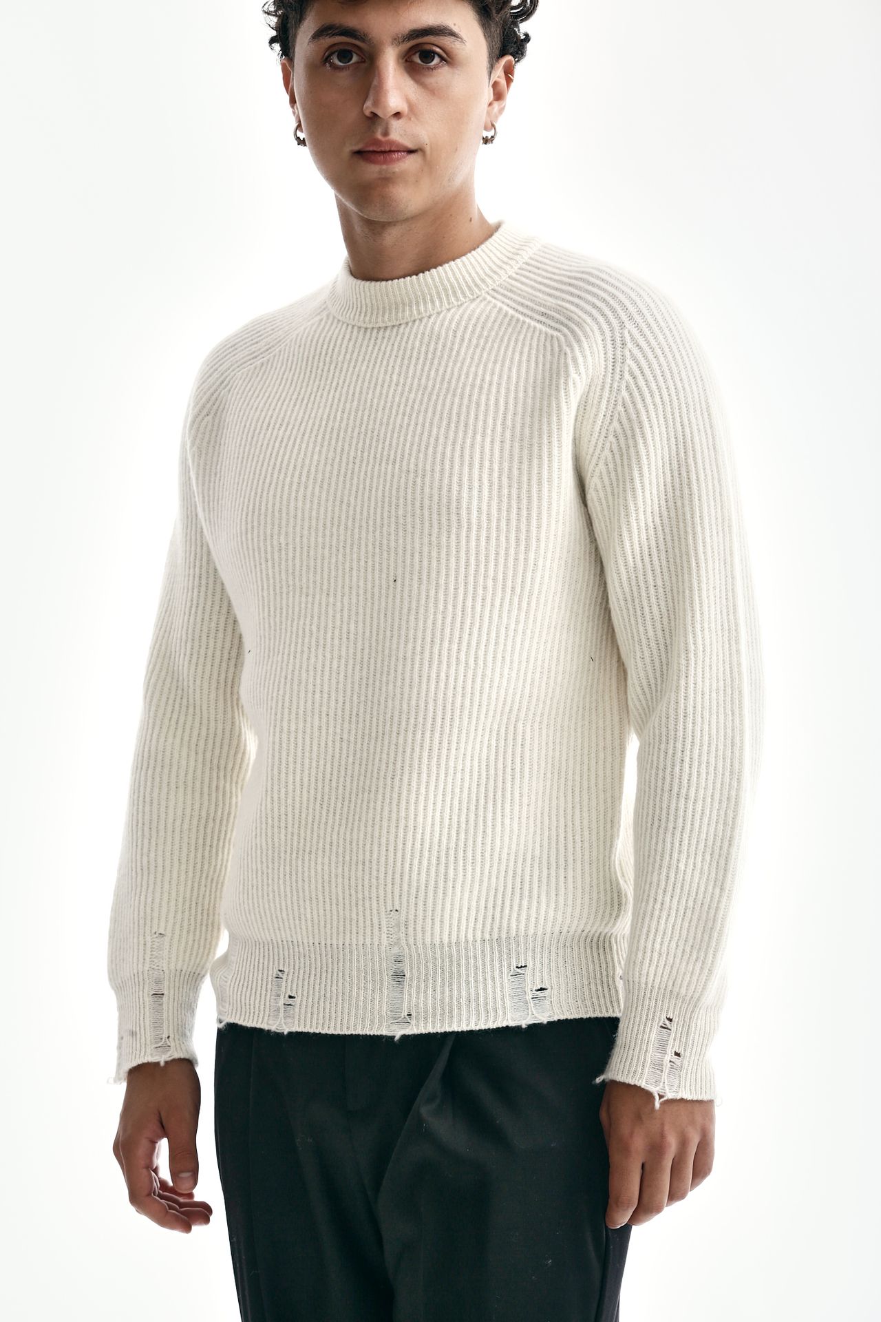 Maglia girocollo in lana e cashmere bianco