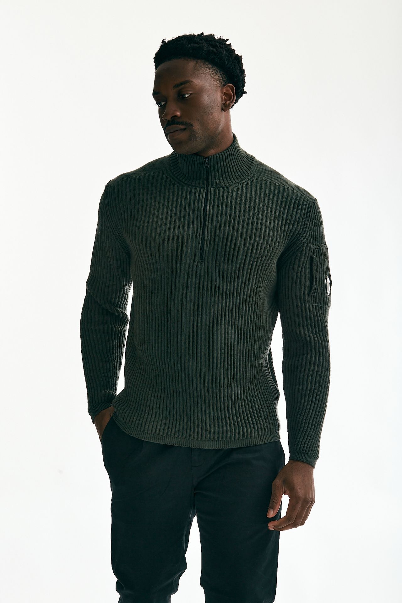 Maglione RE-WOOL HALF ZIP KNIT verdone