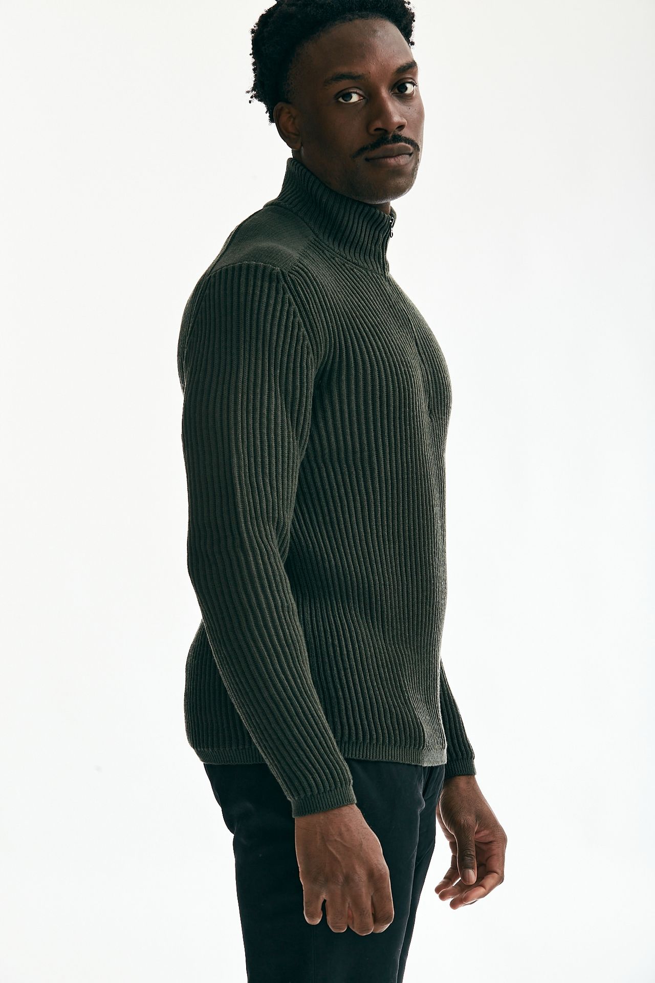 Maglione RE-WOOL HALF ZIP KNIT verdone