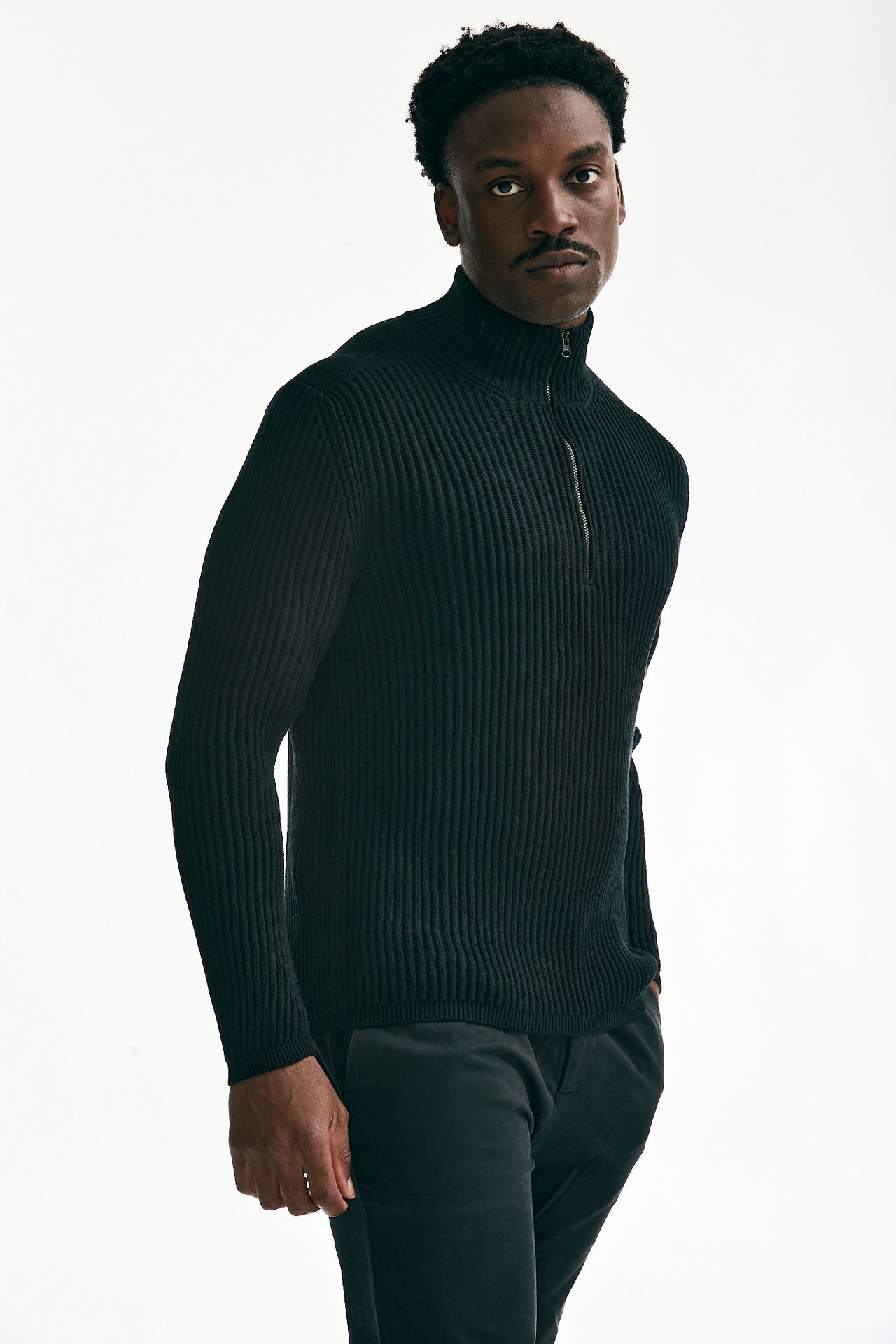 Maglia RE-WOOL HALF ZIP KNIT nero