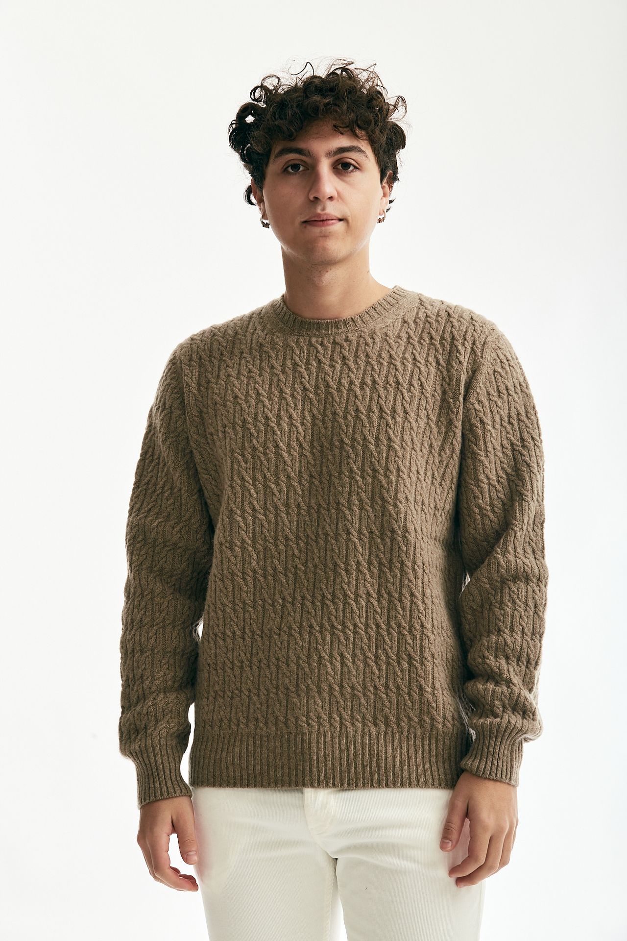 Maglia girocollo in lambswool cammello