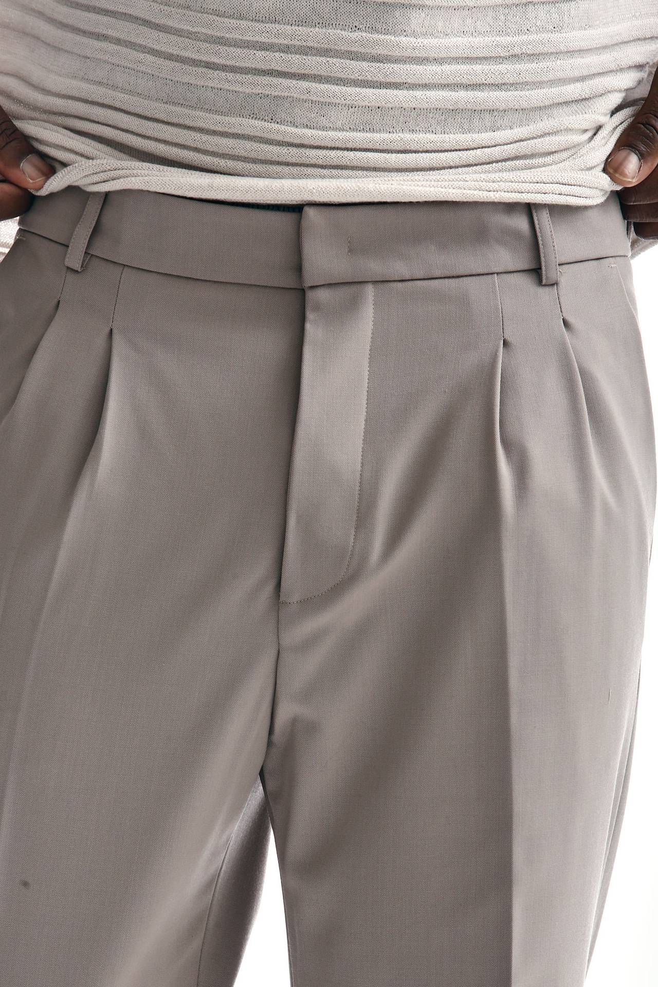 Pantalone pinces in misto lana beige