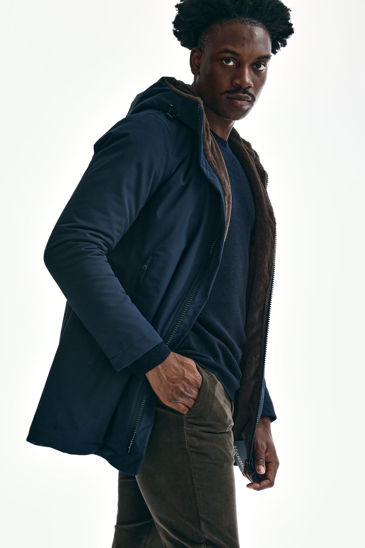 Parka ecopelliccia blu