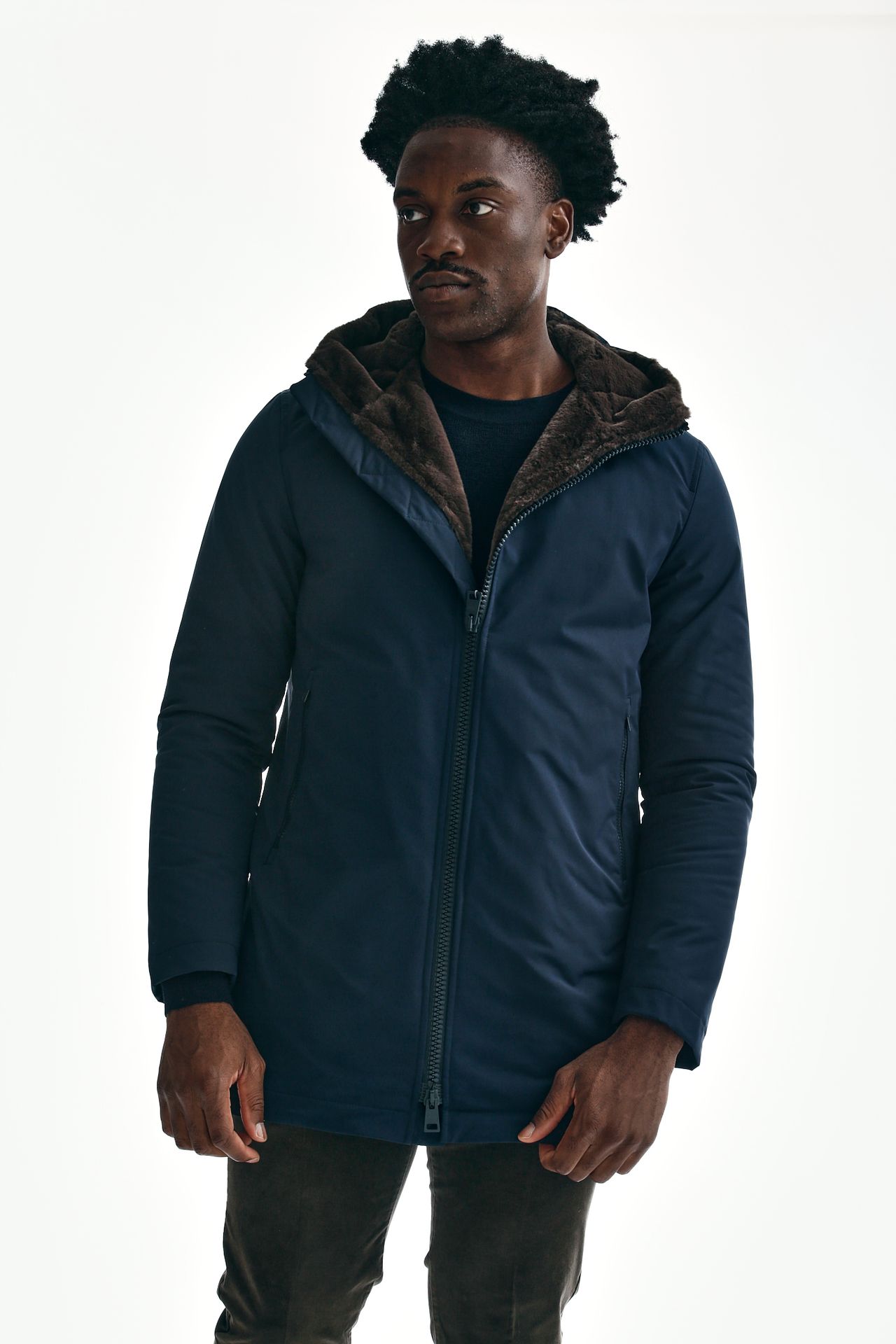 Parka ecopelliccia blu