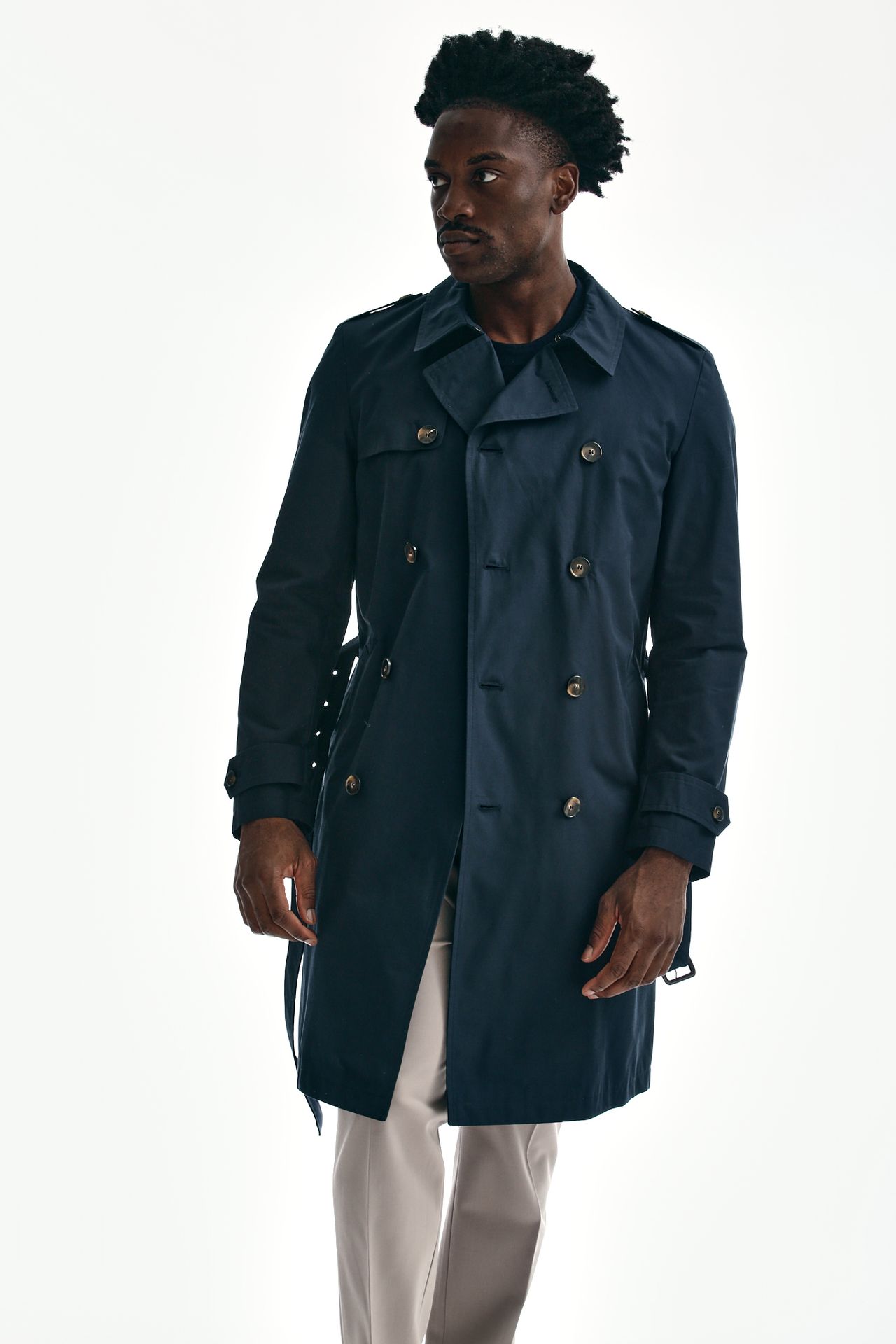 Trench in cotone tecnico blu