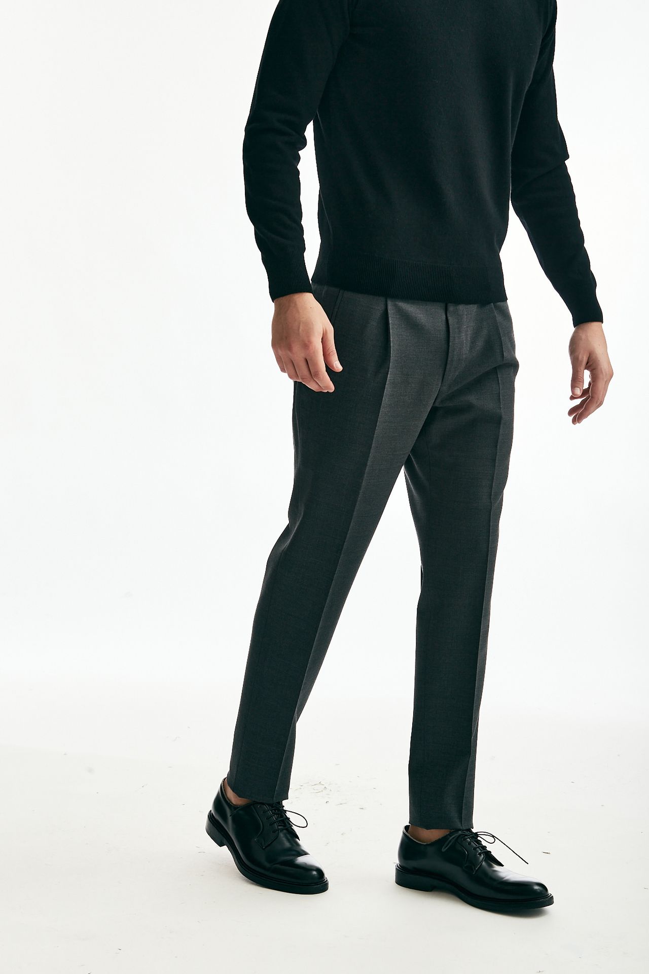 Pantalone stretch in lana grigio scuro