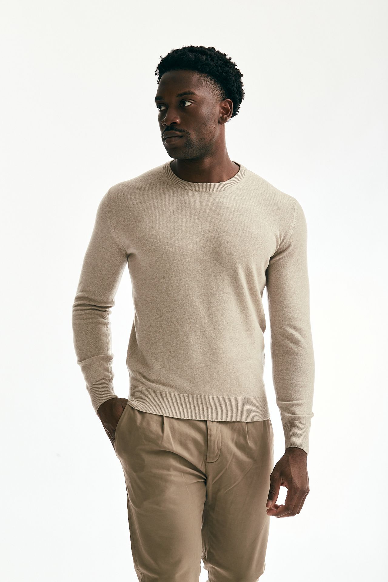 Maglia girocollo in lana e cashmere beige