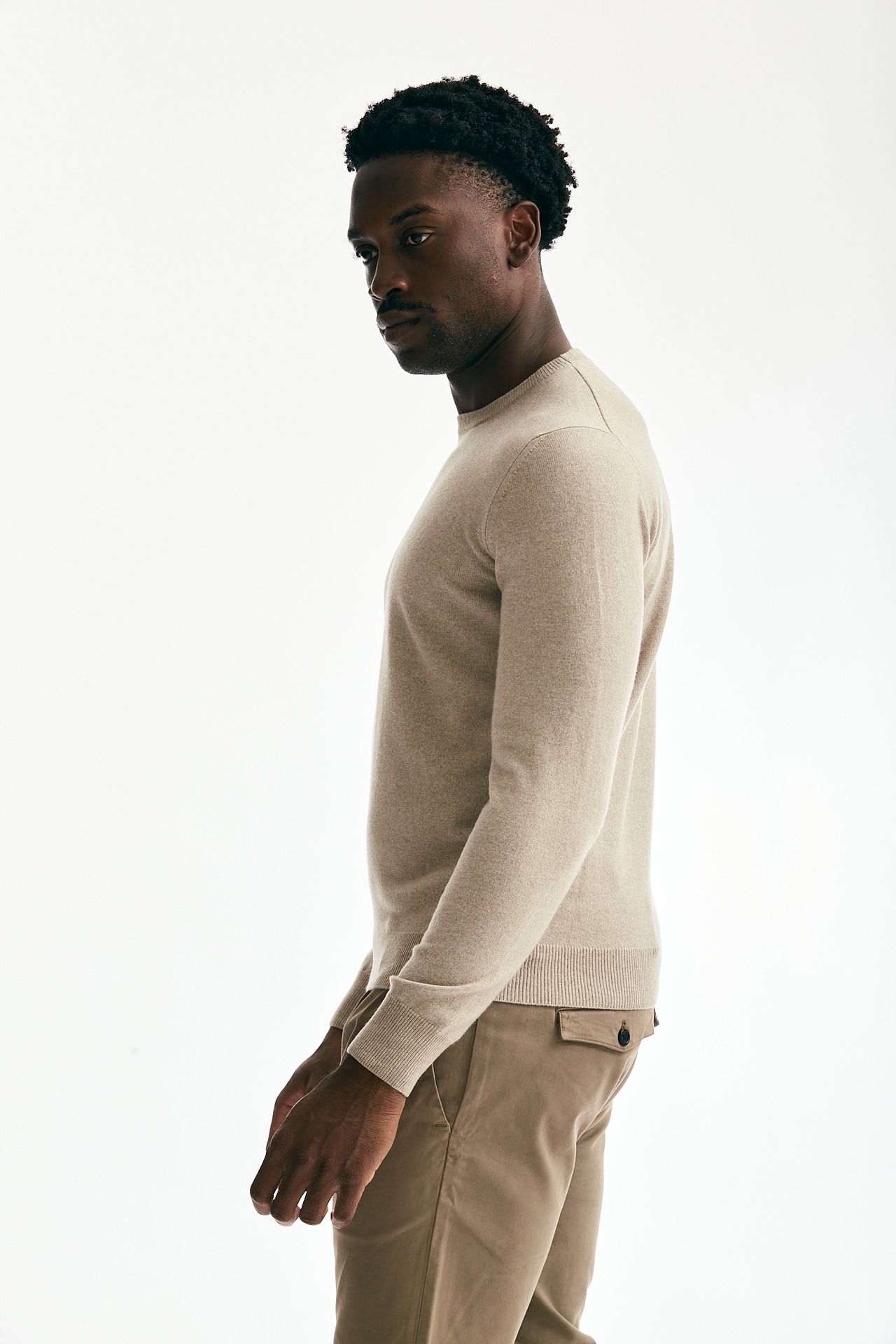 Maglia girocollo in lana e cashmere beige