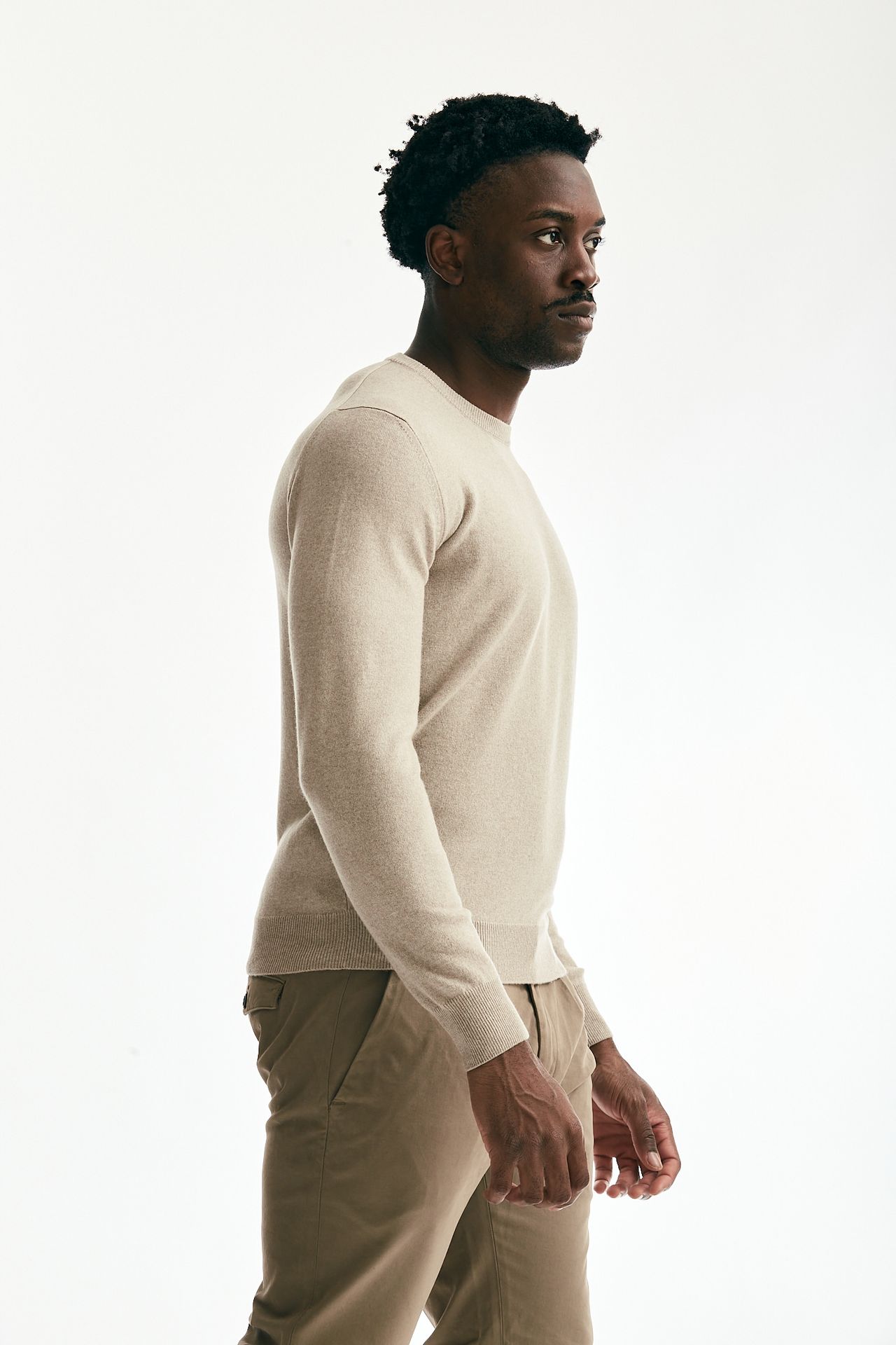 Maglia girocollo in lana e cashmere beige