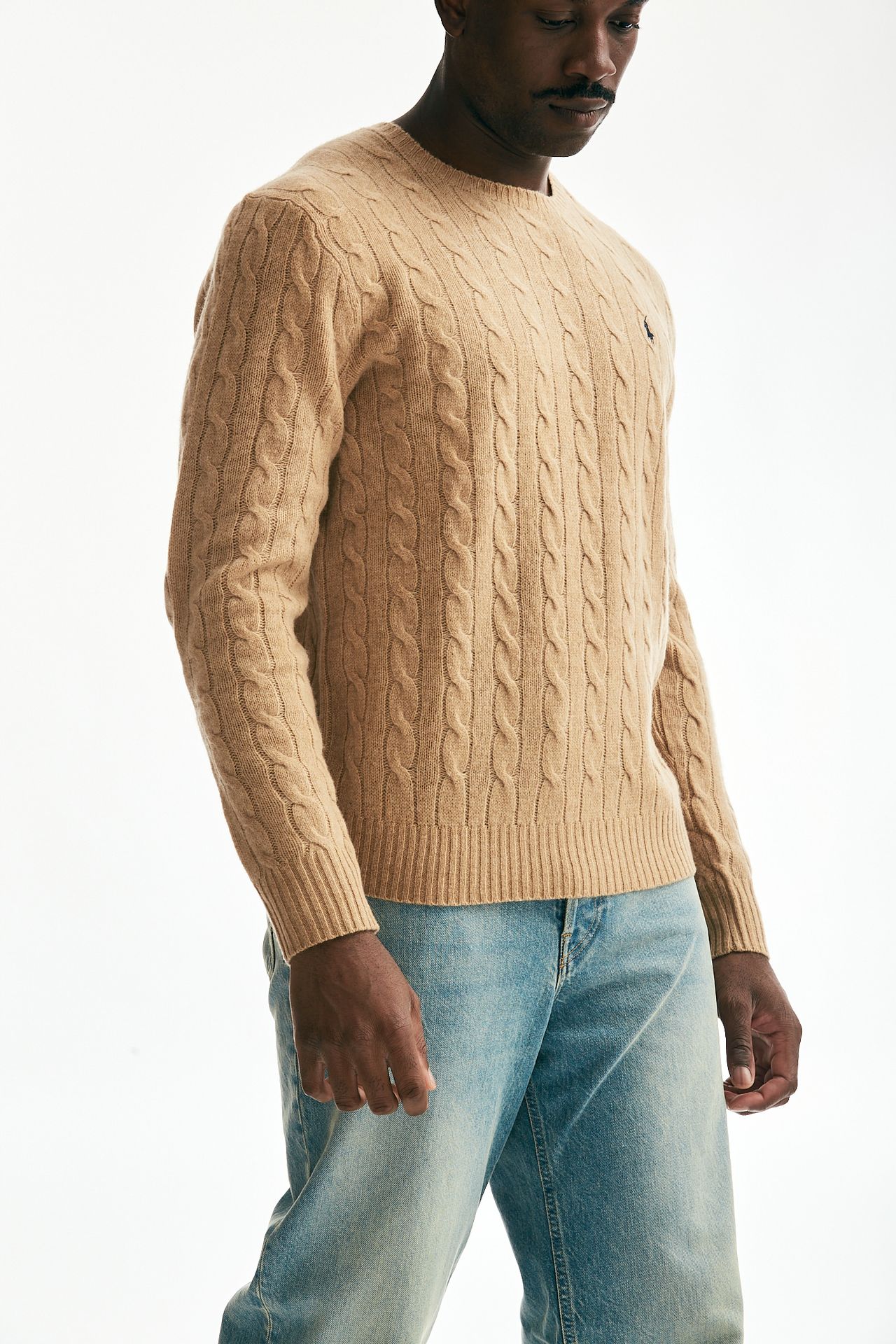 Maglia lana/cashmere a trecce beige