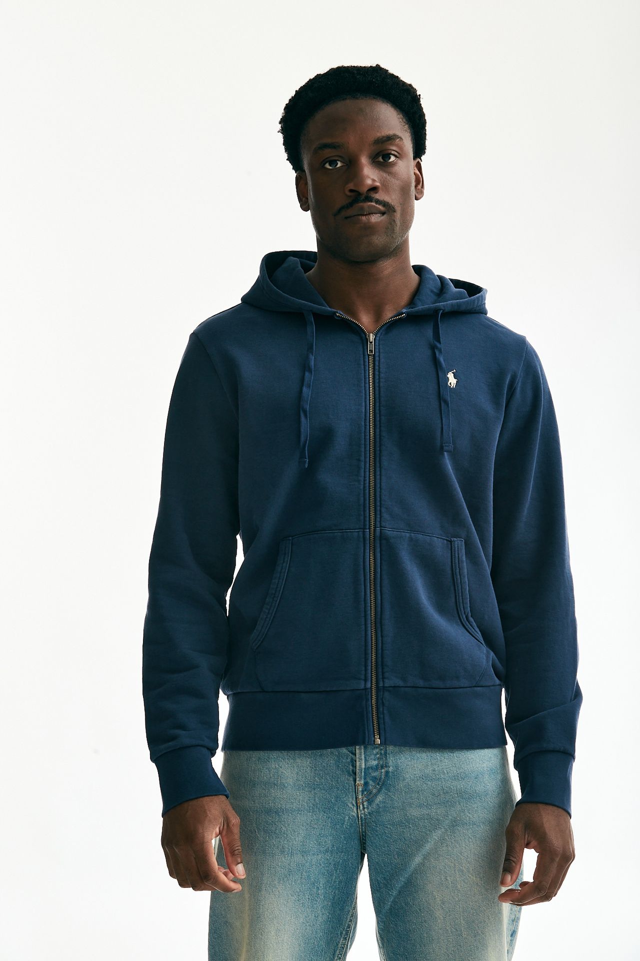 Felpa full zip in cotone lavato blu