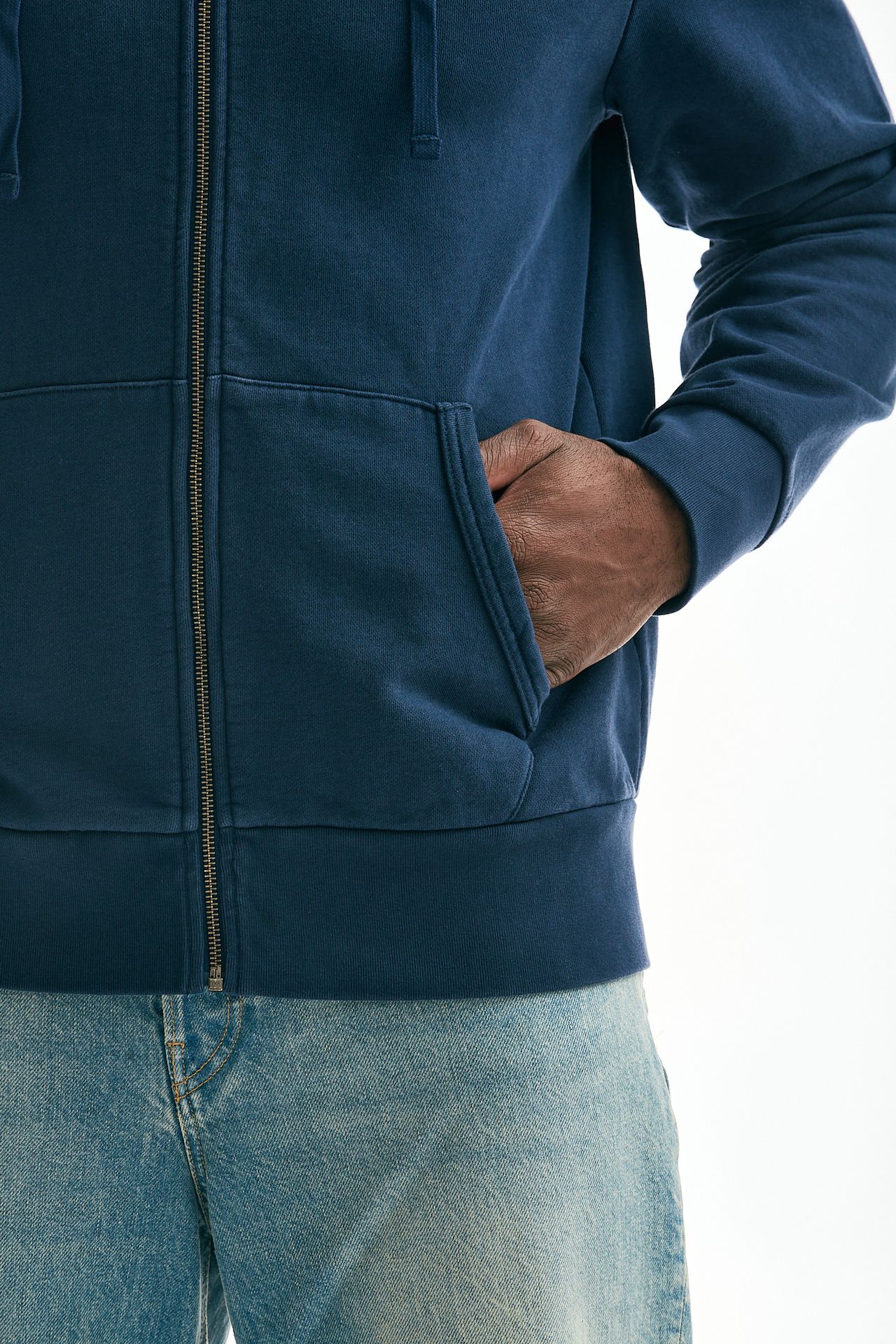 Felpa full zip in cotone lavato blu